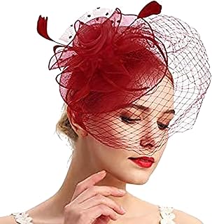 ファシネーターハット 女性用 メッシュ フラワー ダービー カクテルハット ヘアクリップ ピルボックス ヘッドウェア ウェディング教会用