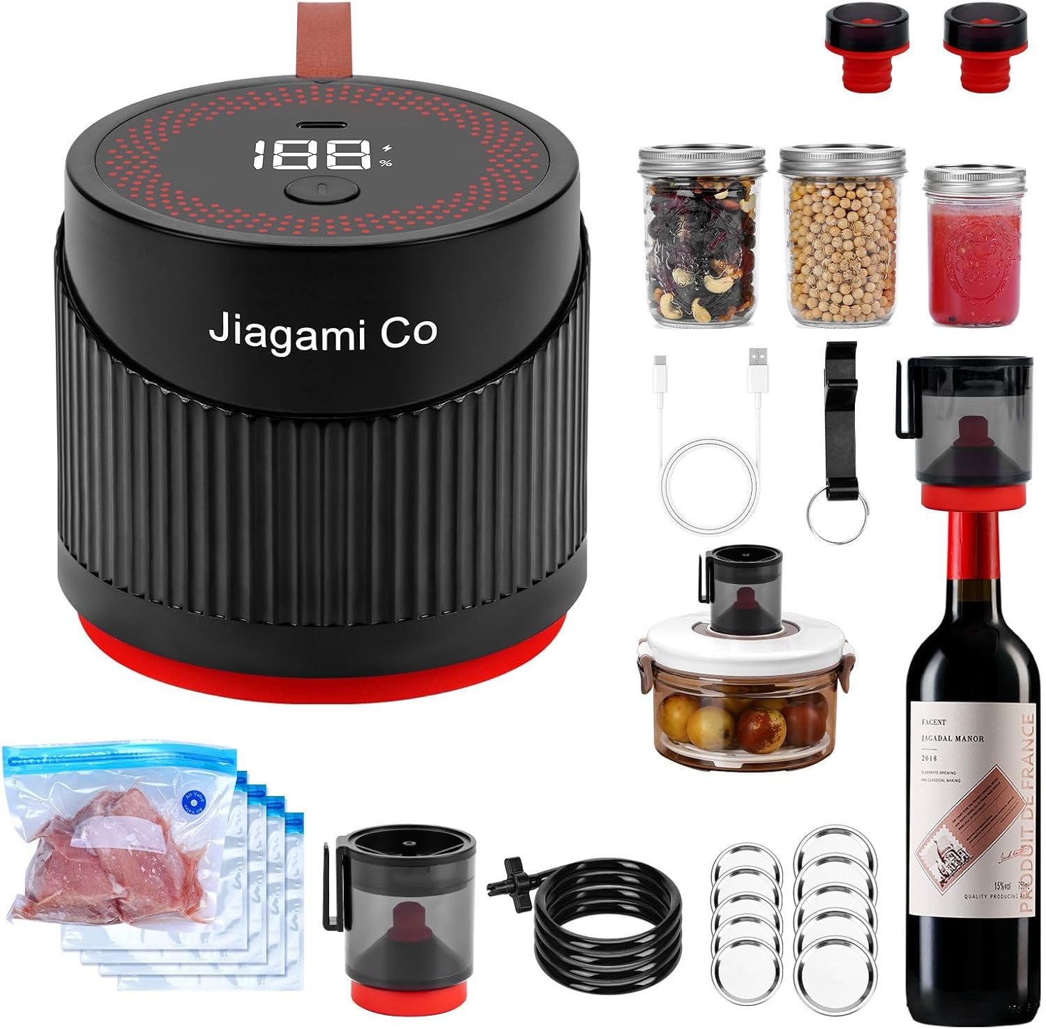 Mason Jars Electric Vacuum Sealer, 4 in 1 Feature Suitable for Vacuum Bag, Wine Bottle, Wide and Regular Mouth Mason Jar Lids, Vacuum Container Food Seal Storage.
