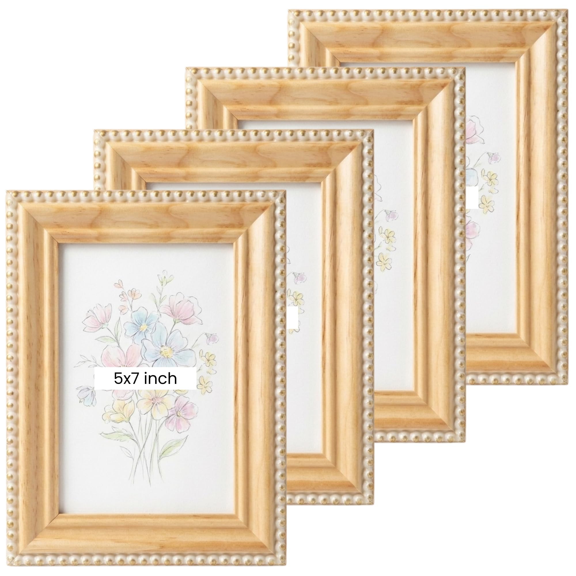 Concepts Natural (Pack Of 4) Pack Of 4-5X7 Natural Pine Bead Frame | Wooden Picture Frame For Photos, Prints, Artwork, Events & Home Decoration