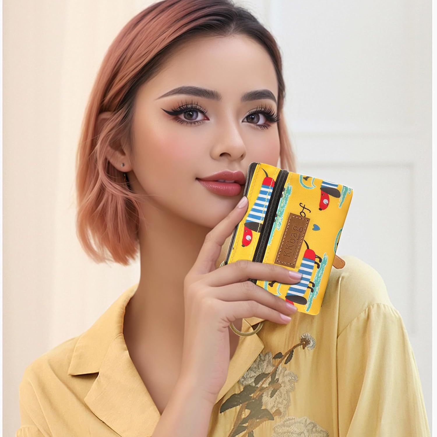 Coin Bag, Waterproof Coin Wallet Small Coin Purse with Zipper and Keyring, Cute Coin Pouch for Women and Girls, Change Purse Mini Storage Bag for Coin, Cards, Lipsticks, Keys (yellow) image 5