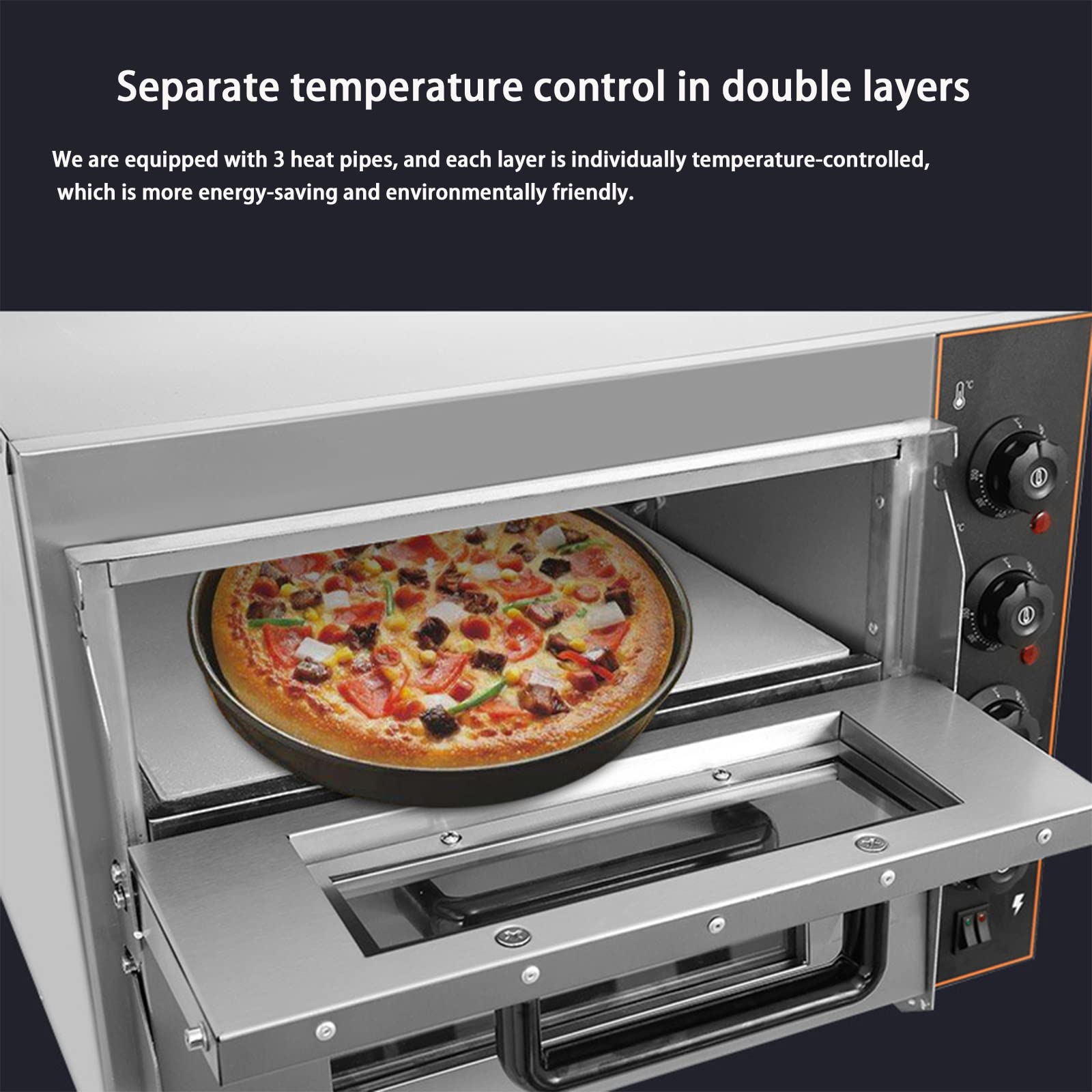Forno Elettrico per Pizza Commerciale Potenza 3000 W Attrezzature per la Cottura di Alimenti di Grande capacità Strati Singoli e Doppi Possono cuocere Ristorante da Cucina da 9 Pollici / 12 po