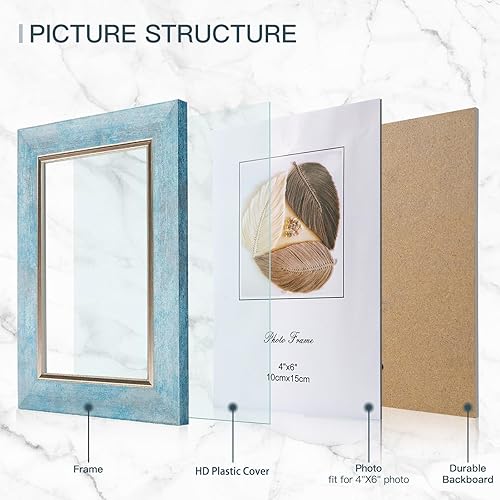 Miniatura 5 de XUANLUO Juego de 4 marcos de fotos de 4 x 6 pulgadas, estilo rústico, retro, con cubierta de plástico HD para montaje en pared y mesa, regalo