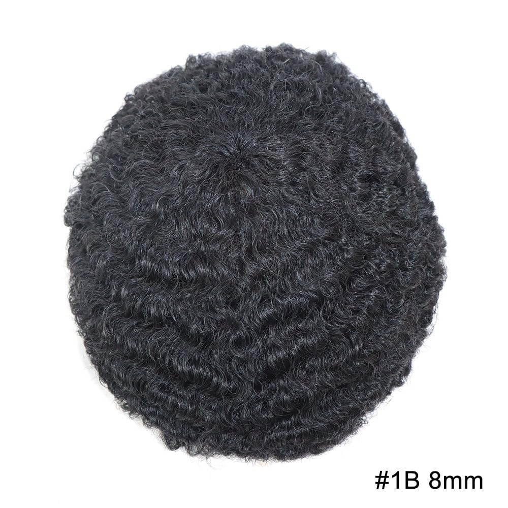 Tupecik męski Indian Human Hair Afro Curly Prosthesis Mens Toupee Breathable Full Lace Base Men's Hairpiece Treski(8mm)