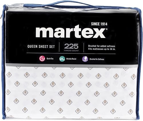 Miniatura 4 de Martex Juego de sábanas de algodón de 225 hilos de 3 piezas, tamaño individual, 1 sábana bajera, 1 sábana encimera, 1 funda de almohada, suave,