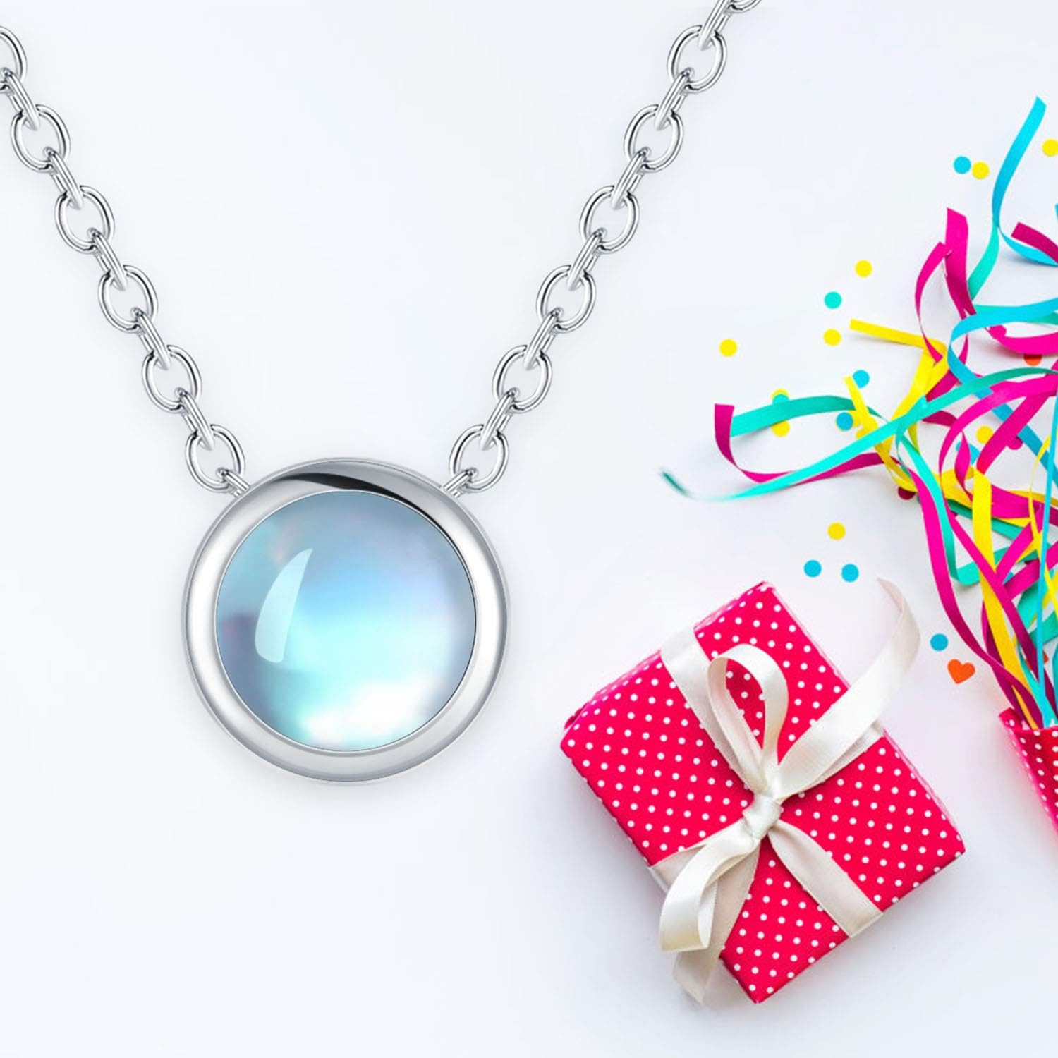 CUOKA MIRACLE Moonstone Necklace for Women 925 Sterling Silver Minimalist Pendant Necklace Jewelry Gifts for Mom Birthday Mother's Day Anniversary Christmas - Image 5