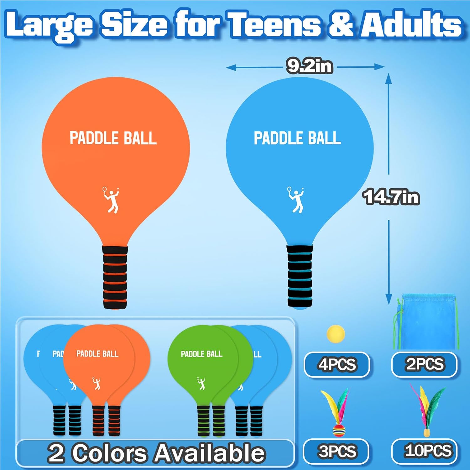 2 Sets Beach Games Toy Paddle Ball Set - Funny Paddleball Rackets Game, Outdoor Sports Toys for Kids Adults Family Games Yard Lawn Party Supplies, Blue Orange