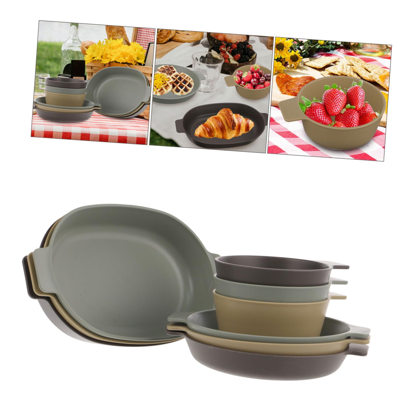 Balacoo 2 Sets Safe Stylish Outdoor Dining Set Plastic Bowl Plate Utensils for Camping Picnic Home