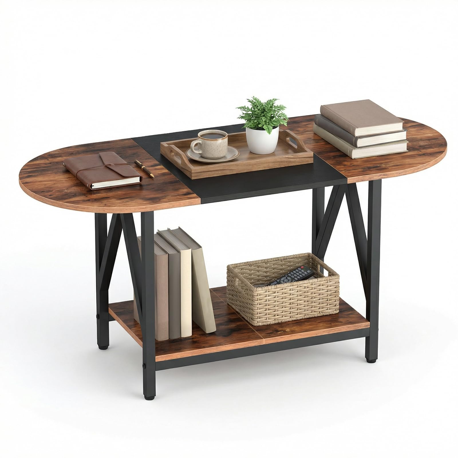 Amazon.com: HOOBRO Coffee Table for Living Room, 2-Tier Oval