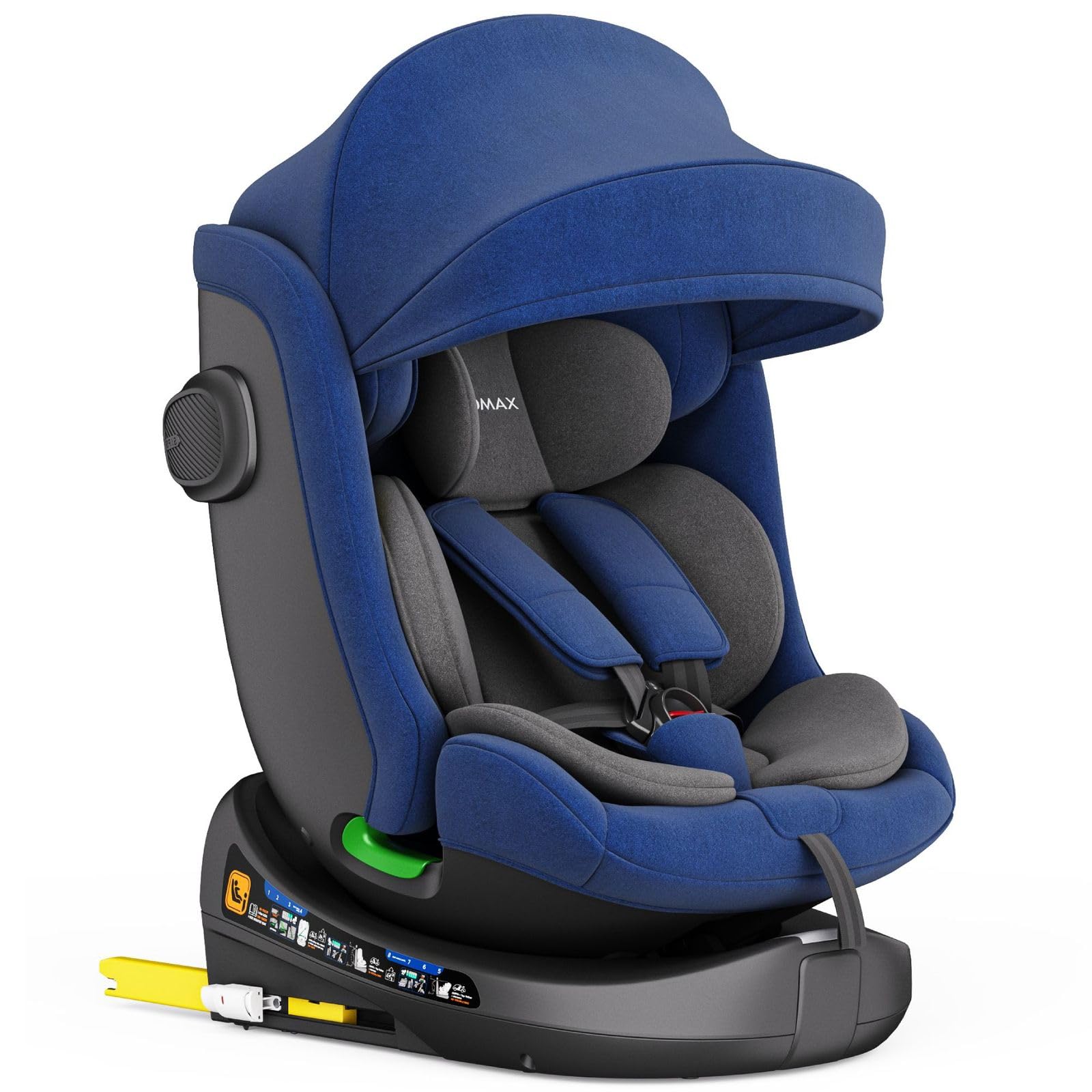 Xomax C013 Kindersitz 360° drehbar Isofix, ECE R129, 0-36 kg, verstellbar, neigbar, atmungsaktiver Bezug, 5-Punkt-Gurt, Top Tether, Autokindersitz für Babys & Kinder 0-12 Jahre, Farbe:Schwarz/Blau