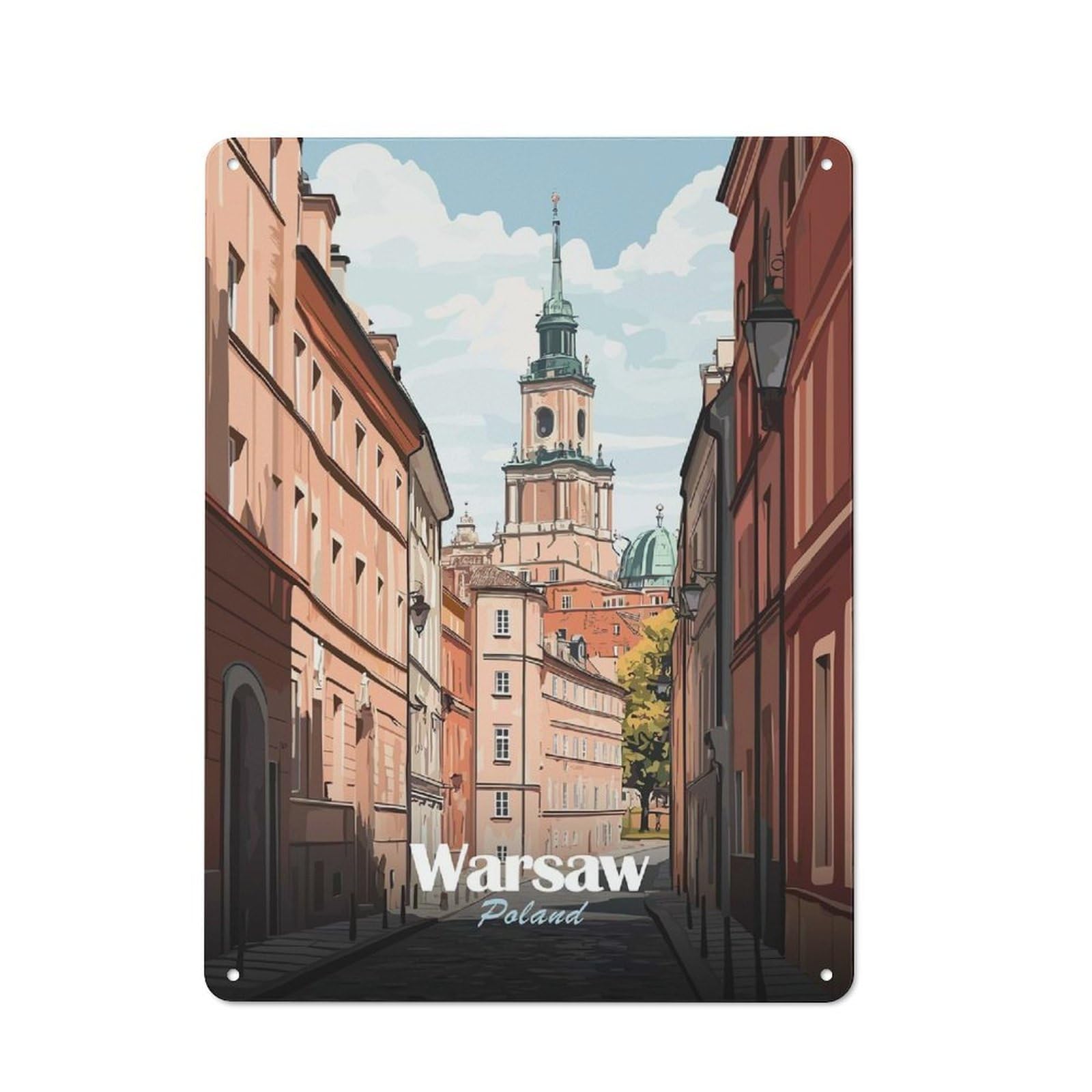 Warsaw, Poland Cityscape Urban Metal Wall Decor 40x30cm, Industrial Metal Sign for Flat, Bar, Studio Or Gallery Wall