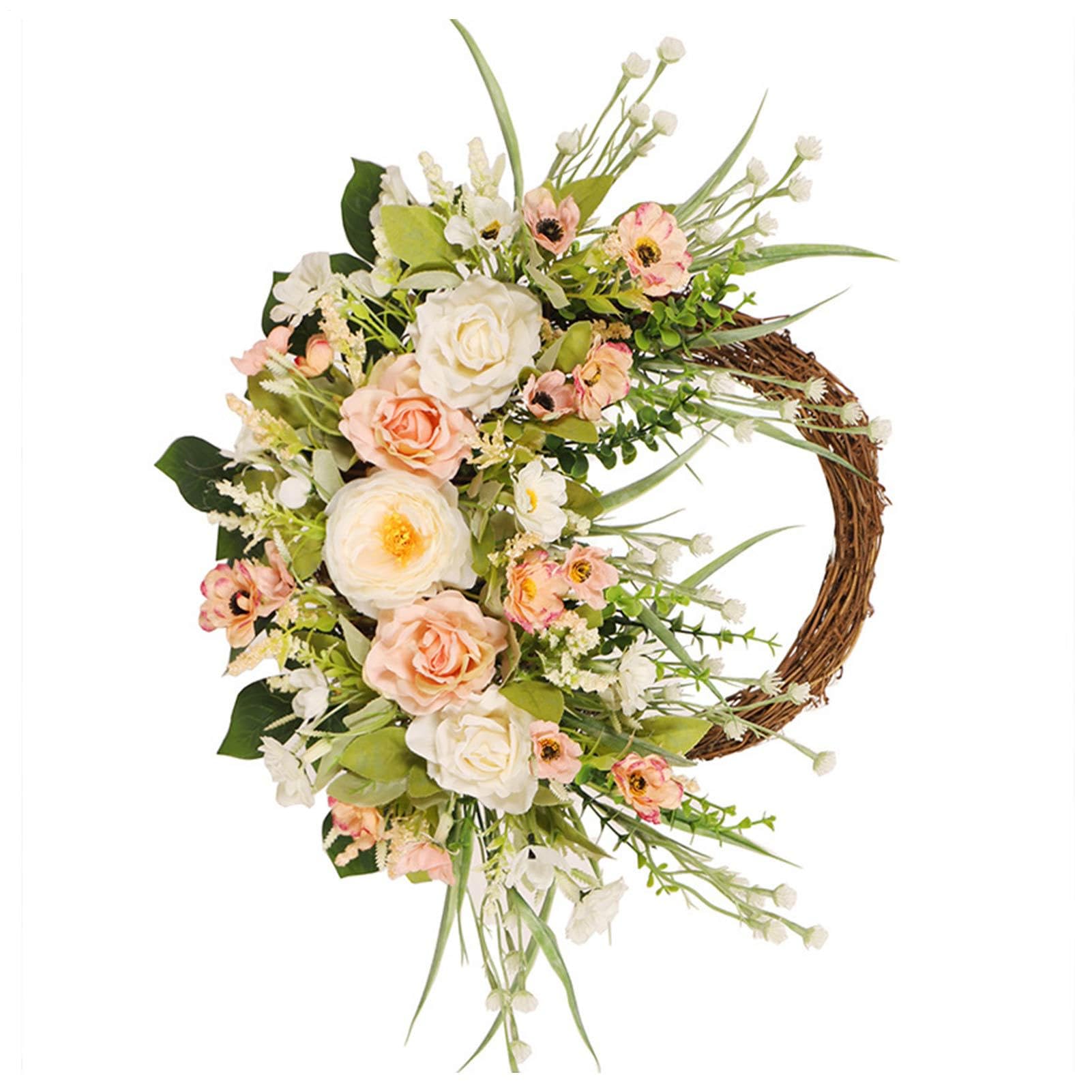 Corona de rosas con flores de primavera rosas realistas