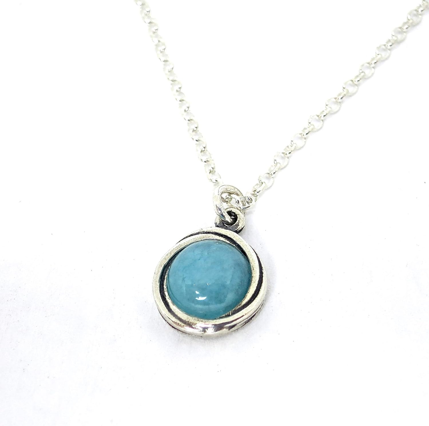 Aquamarine Necklace with Single Stone for Women, Small 925 Sterling Silver Pendant, Dainty Minimalist Blue March Birthstone, Boho Style - Image 5