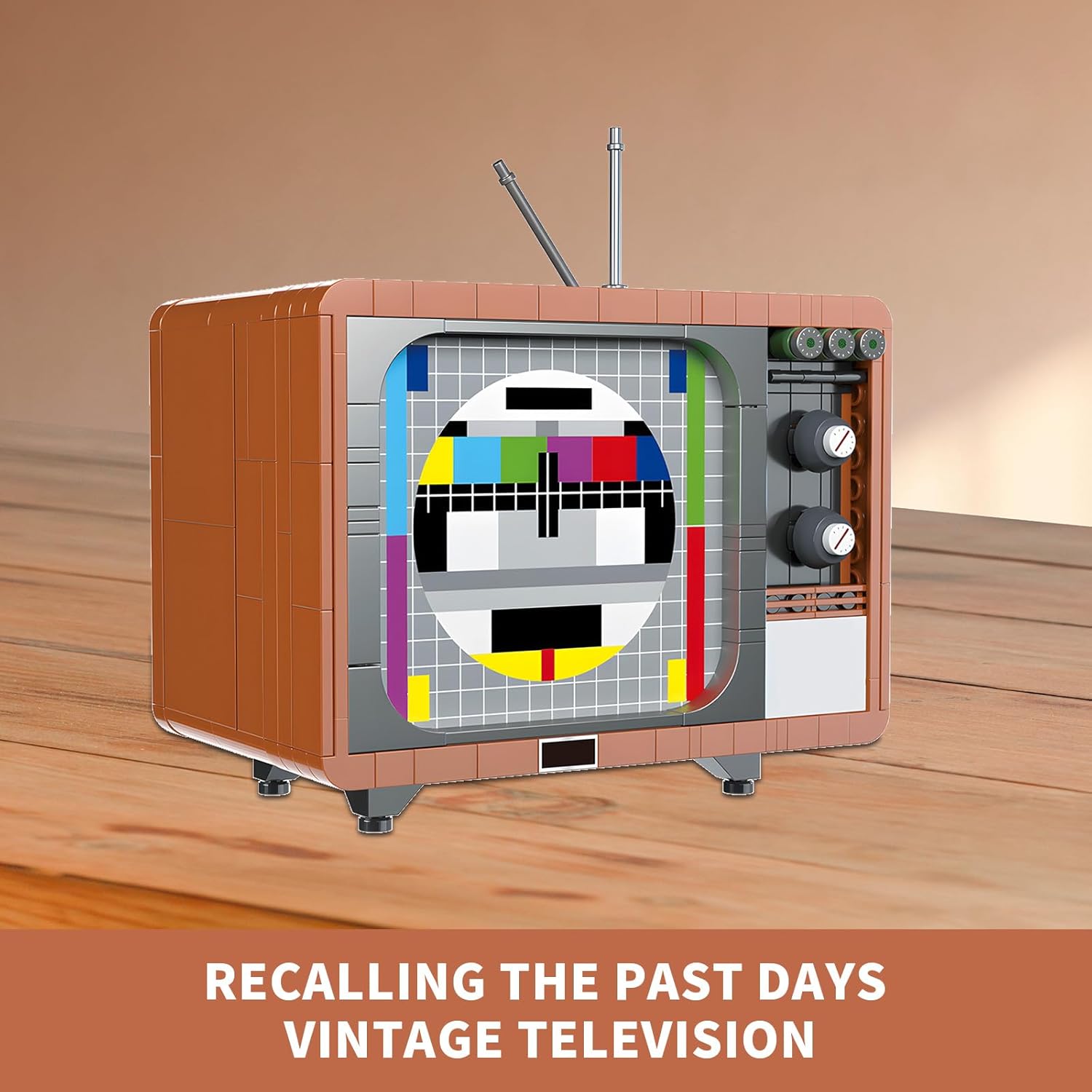 Retro TV model on a wooden surface with text 'Recalling the Past Days Vintage Television'