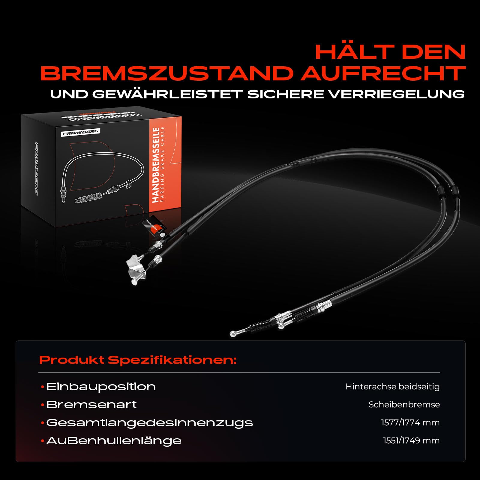 Frankberg Handbremsseil Seilzug Feststellbremse Hinten Kompatibel mit Zafira B Kasten/MPV A05 Zafira/Zafira Family B A05 Replace# 13157064