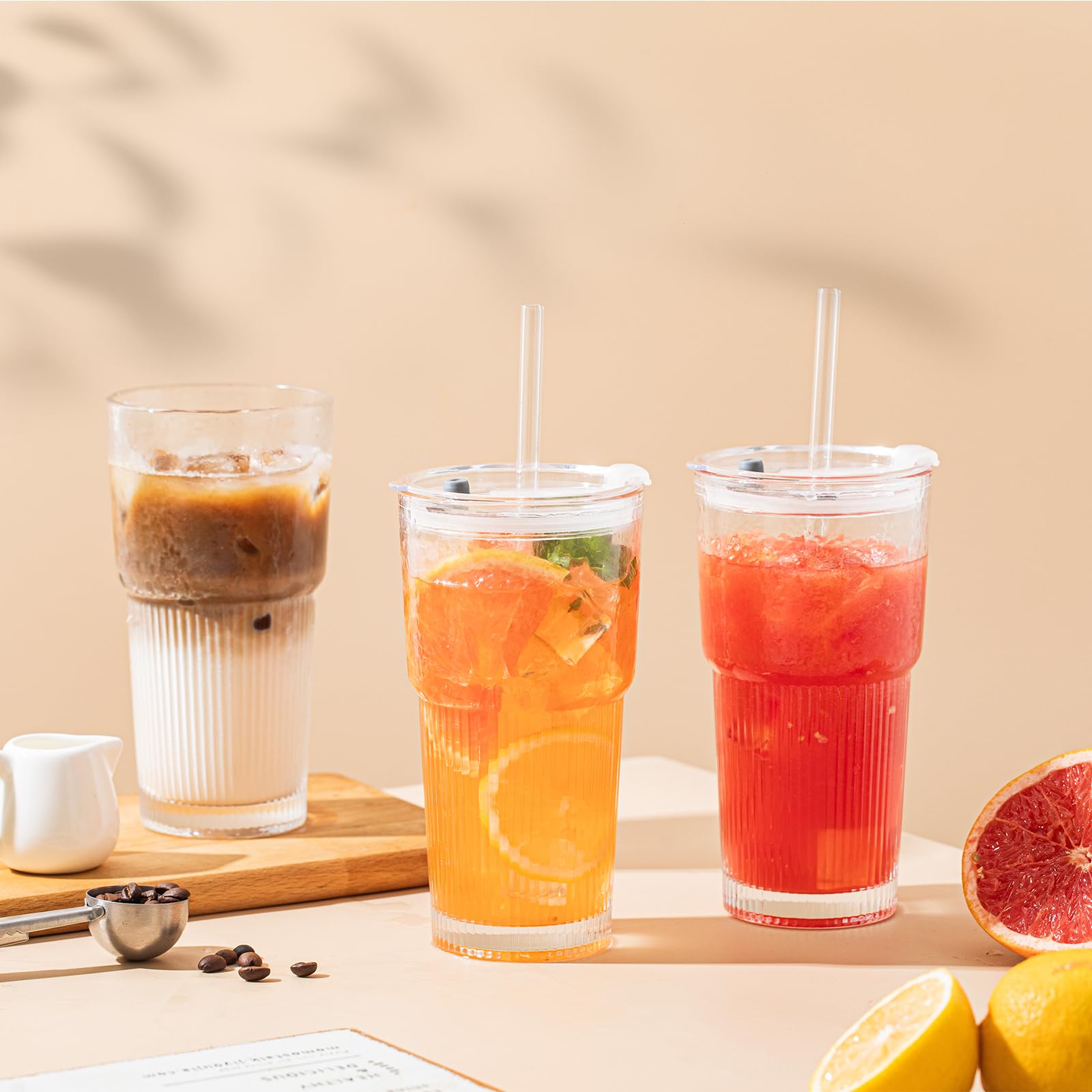 SoulTimes Iced Coffee Cup With Glass Lids and Straws 2