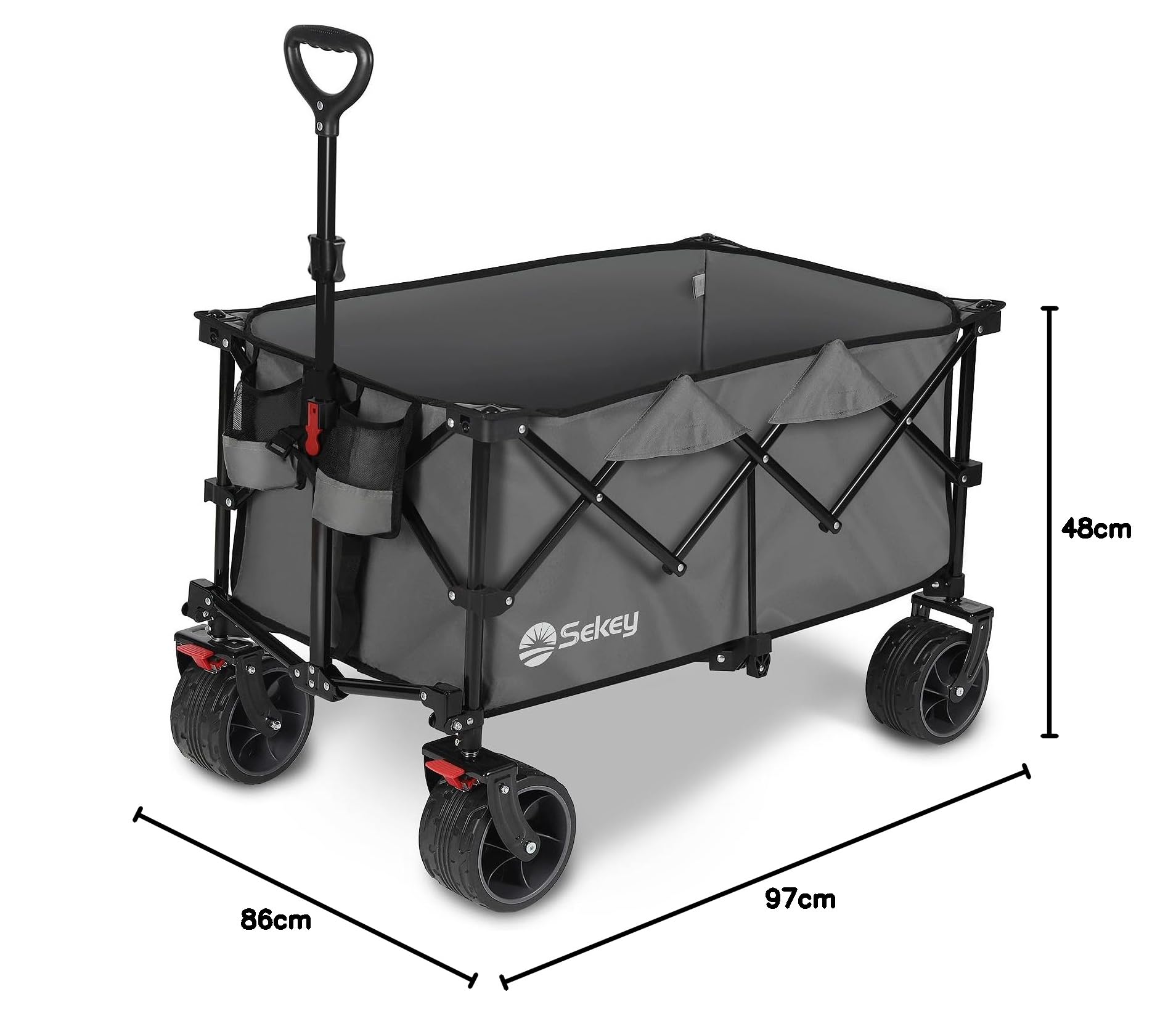 Sekey Carrello XXL pieghevole con freni, 150 l, 150 kg, pneumatici larghi per tutti i terreni, brevettato, pieghevole in 4 direzioni, non richiede montaggio, XXL 4020, grigio