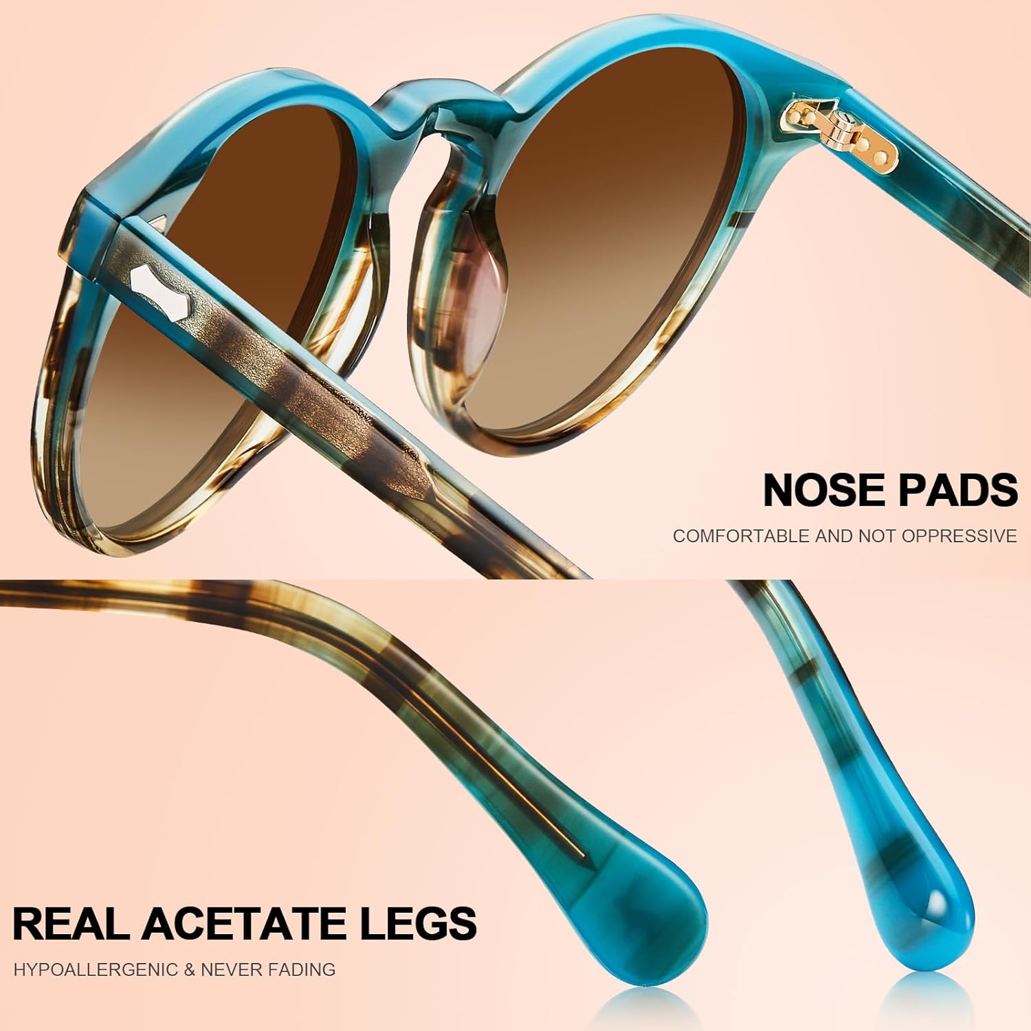 CARFIA Retro Polarized Sunglasses for Women UV Protection Acetate Classic Vintage Style Round Shades - Image 4