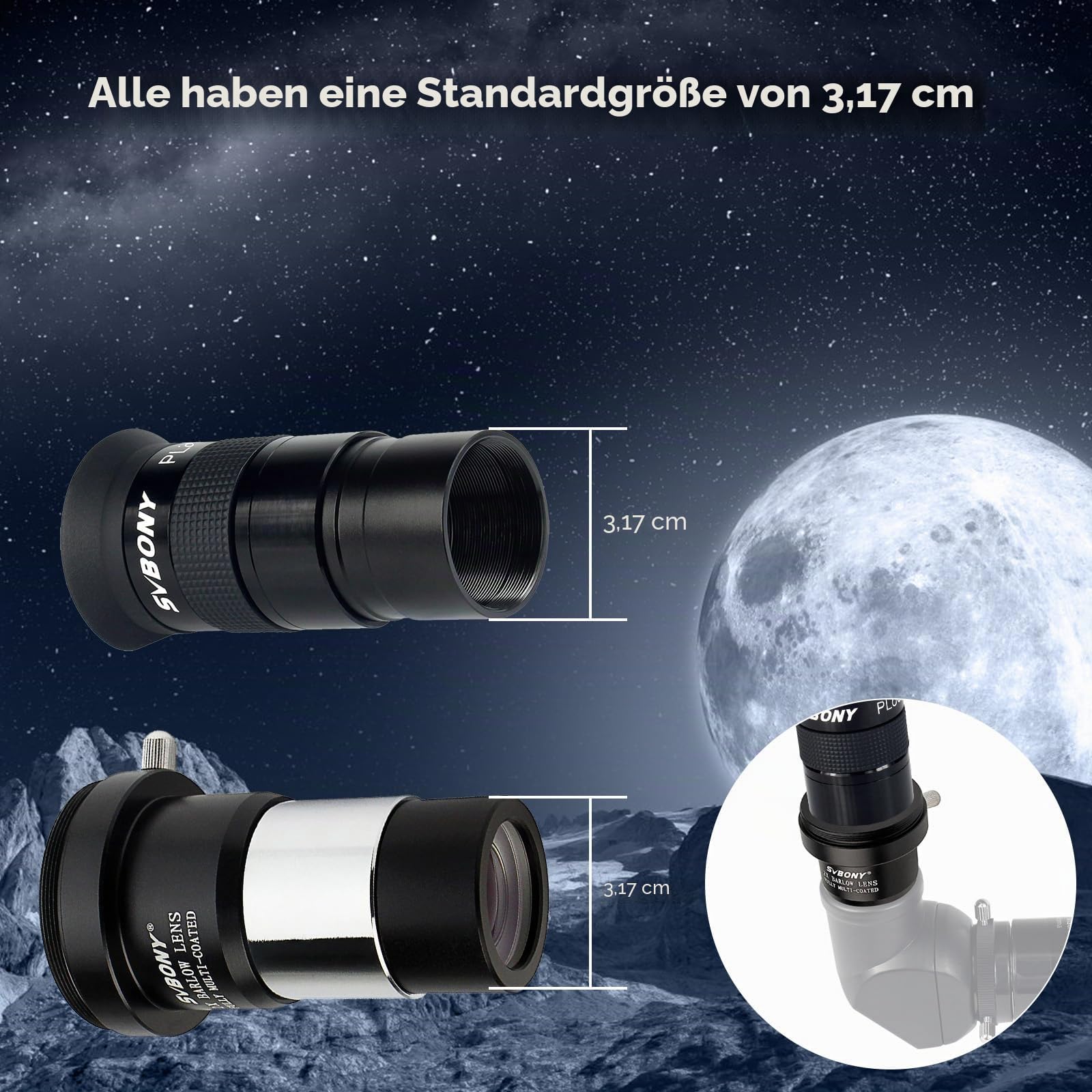 Svbony Okular Teleskop 40mm, 40° Plössl Okular mit Barlowlinsen 2x, M42 Gewinde für T Adapter, Beide sind 1,25 Zoll und FMC-Objektiv für Mondes Milchstraße Planetenbeobachtung Teleskop DSLR Fotografie
