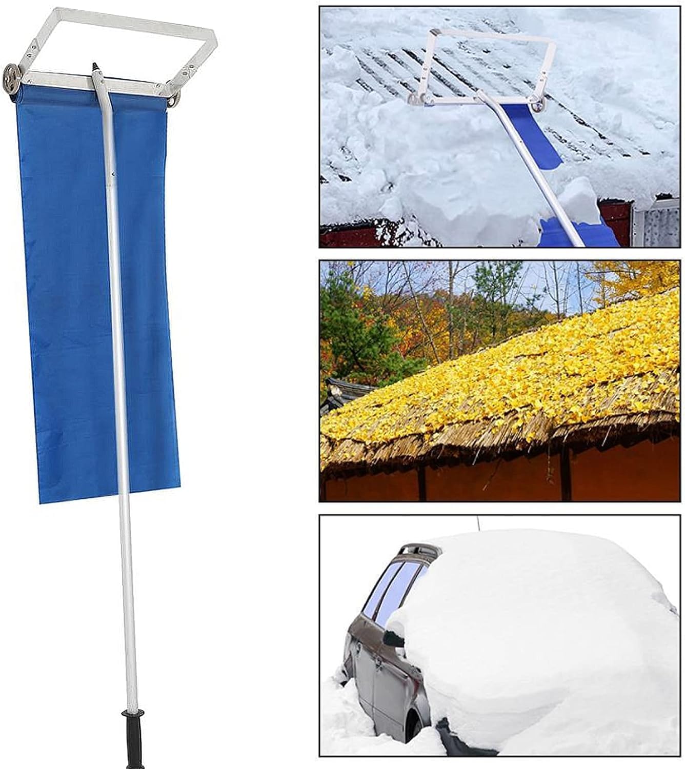 Narzędzie do odśnieżania dachu, szczotka do usuwania śniegu, z kwadratową głowicą grabi, aluminiowe narzędzie do odśnieżania dachu, odpowiednie do domów, parków, działek, dziedzińców itp.