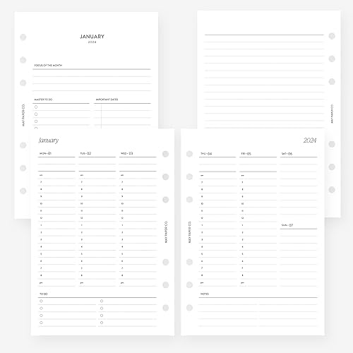 MAY PAPER CO. Recambio de planificador semanal compacto ancho personal 2024 (4.75 x 6.75 pulgadas), agenda B6 de 6 anillas (no es compatible con LV