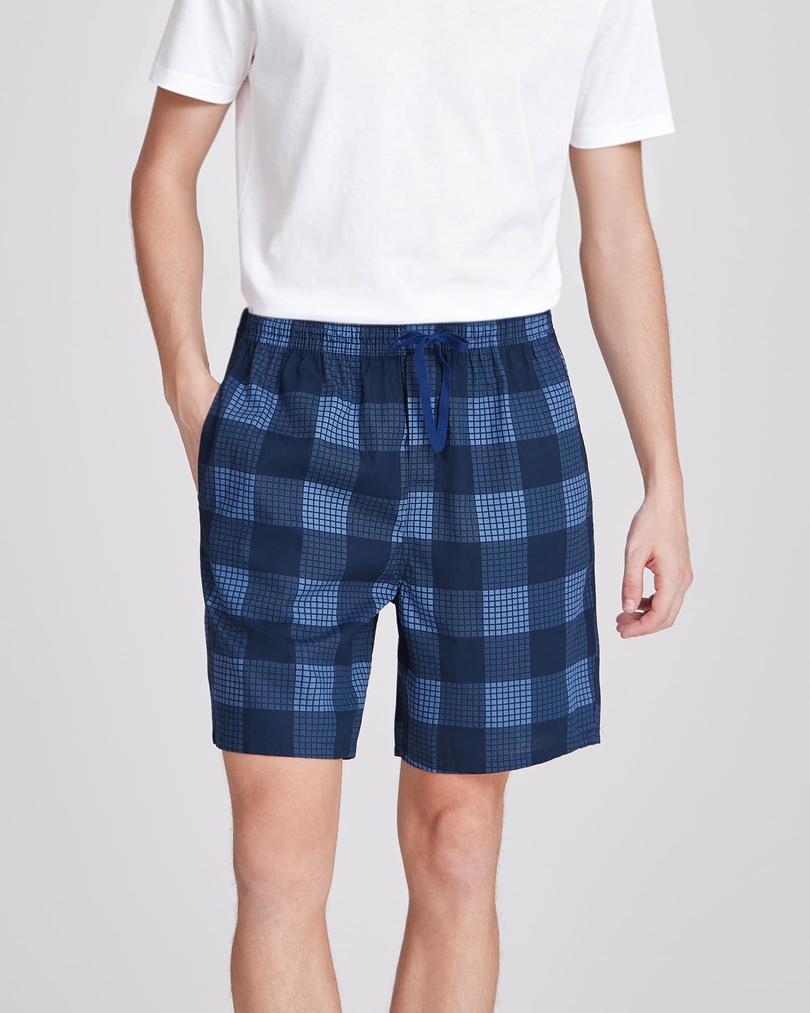 Schlafanzughose Herren Kurz, Kariert Pyjamahose 3er-Pack mit Seitentaschen und Elastischem Bund