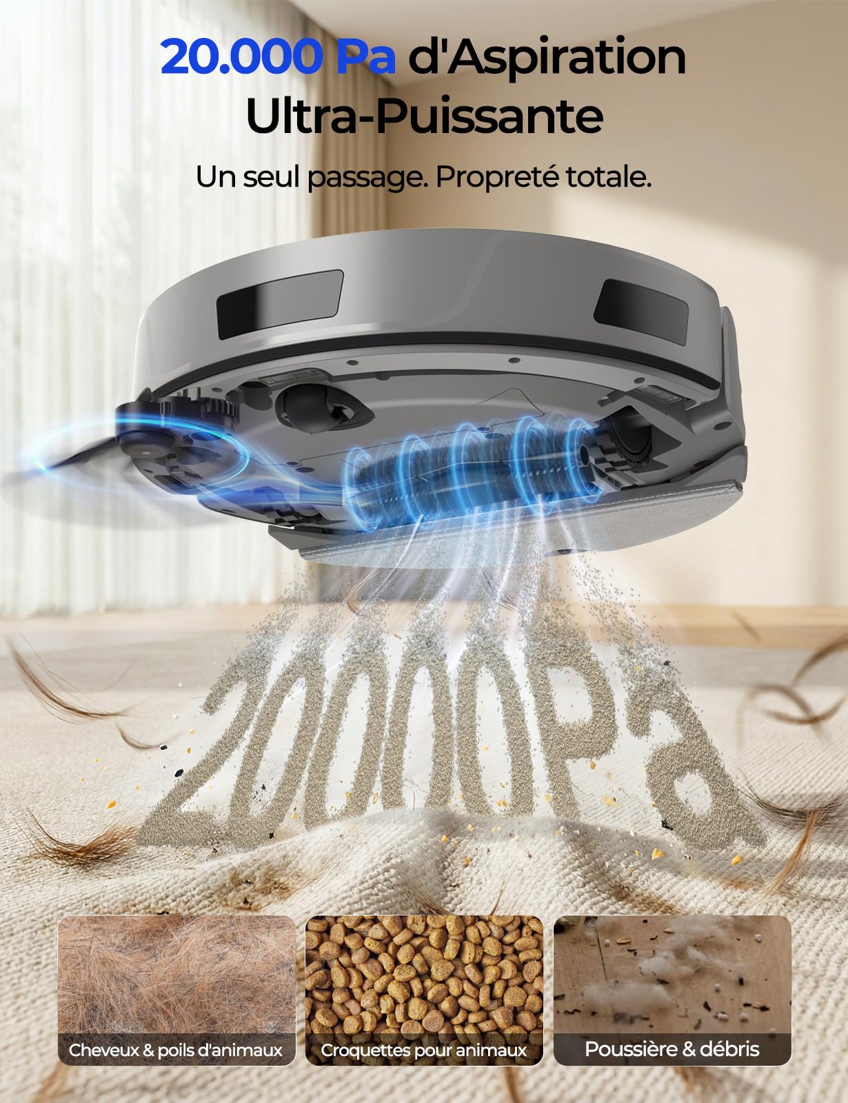 R11 Aspirateur Robot Laveur avec Station, 20000Pa, Station de Vidage Automatique 120 Jours, Navigation LiDAR, WiFi APP 5G/2.4G, Robot Aspirateur Laveur Autonome pour Tapis/Sols/Poils d’Animaux