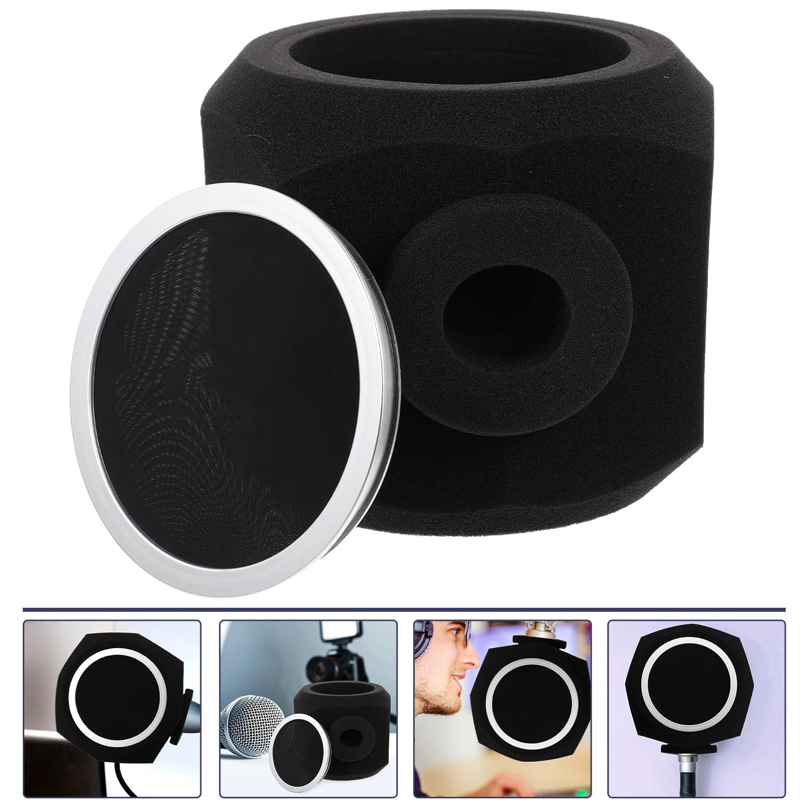 Funda para Micrófono Octogonal de Espuma Acústica Negra, Cubierta Absorbente de Sonido Transpirable y Flexible, Protector Compacto para Aislamiento Acústico y Reducción de Ruido