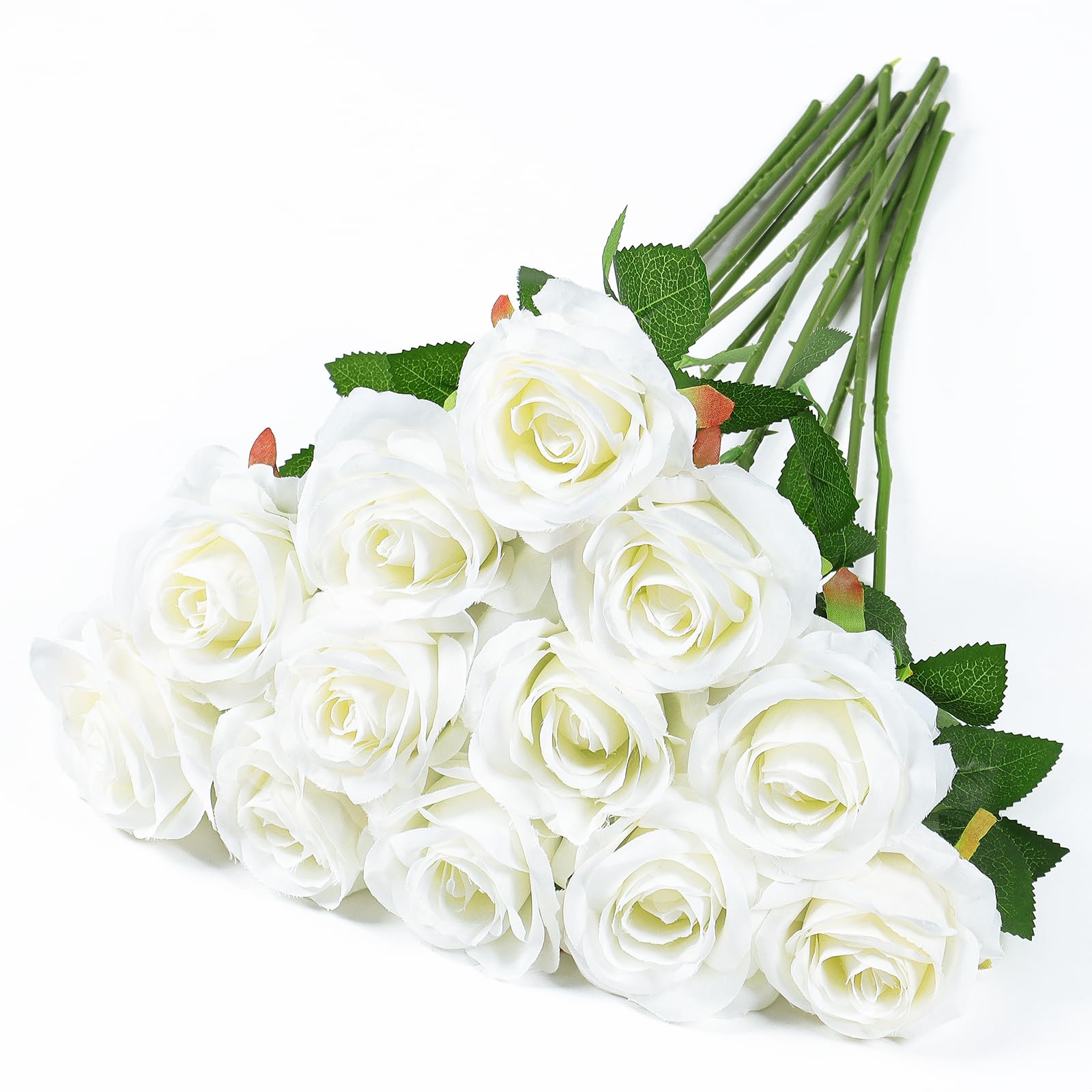 Dremisland 12PCS Artificial Rose Flowers 19" Tall Artificial Silk Flowers Realistic Roses Bouquet Long Stem Fake Silk Rose for Home Wedding Party Table Decor(Ivory White) image 3
