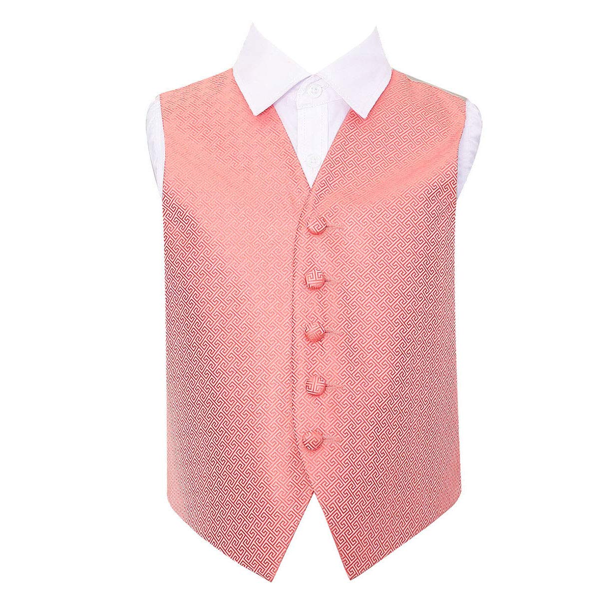 DQT Boys Greek Key Waistcoat - Wedding Party & Formal - Coral 11-12 Years 32"