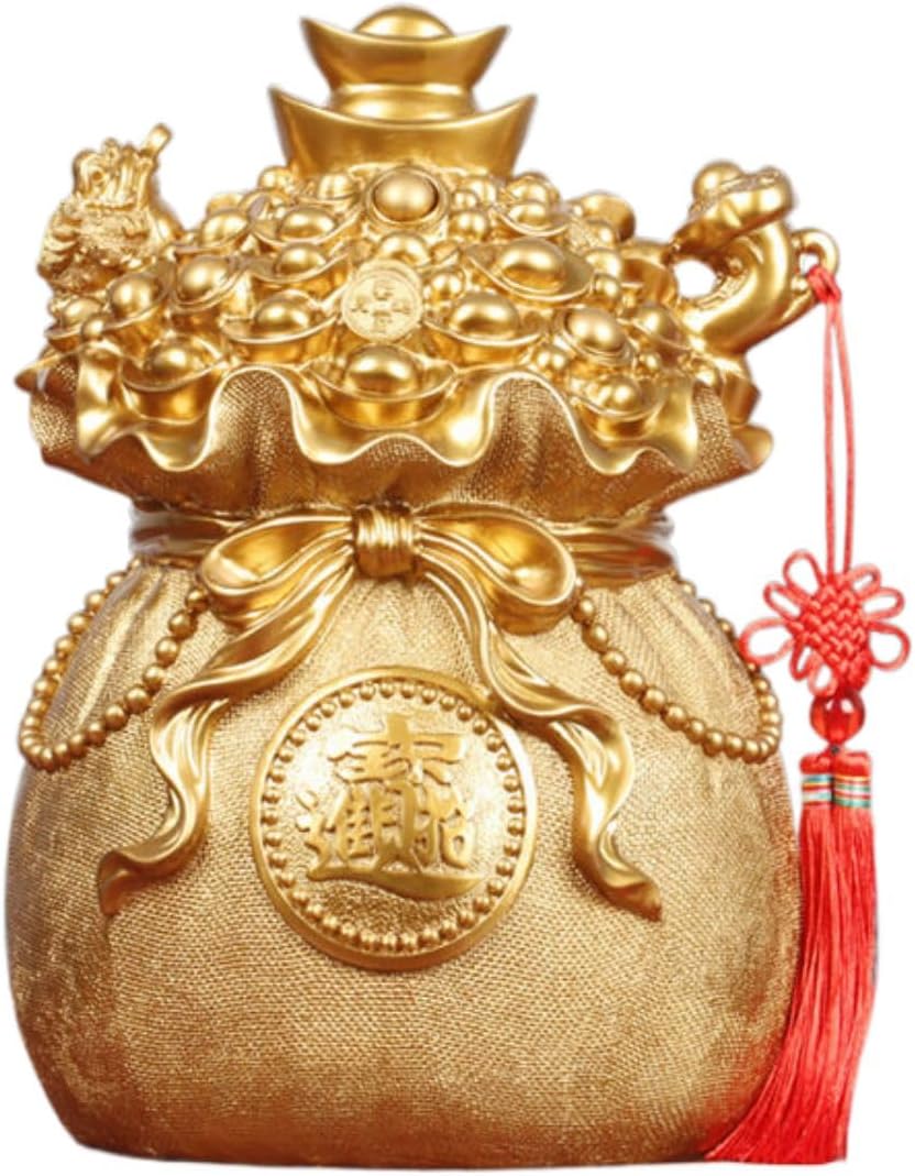 钱袋存钱罐 Piggy Banks Best Birthday Gifts Home Decoration 摆件 Feng Shui Figurine Home Office Decor Chinese Gifts 中式如意 Feng Shui Figurine Lucky Money Toad Decorations 金蟾元宝储蓄罐家居客厅乔迁店铺开业送礼 9048