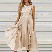 Vista 2 de Vestido de invitada de boda para mujer, de gasa, elegante, de encaje, sin mangas, para dama de honor, S-4XL