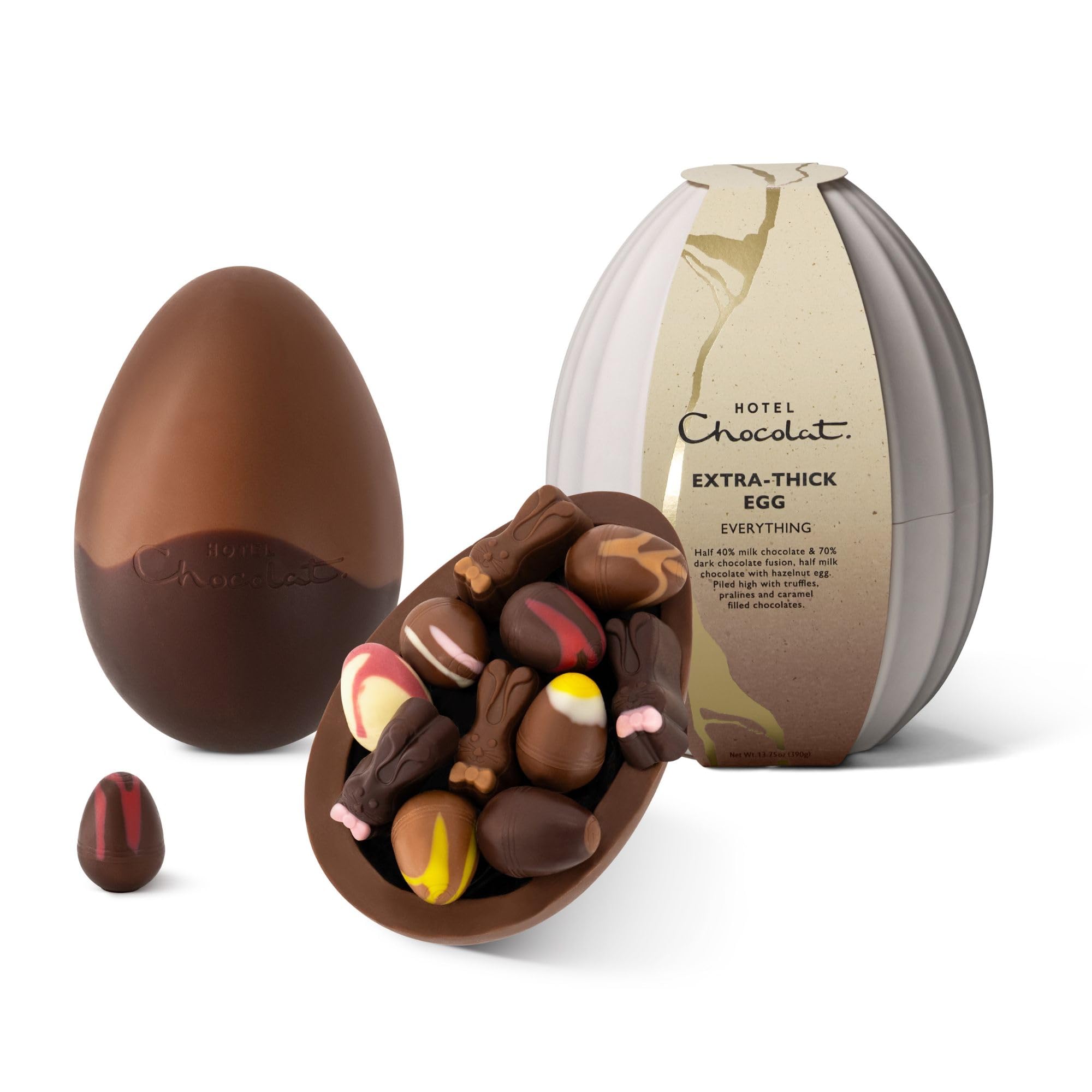 Hotel Chocolat Everything Extra-Thick Easter Egg, 390g - Thick Chocolate Shell - Filled With Truffles, Pralines & Caramels - Easter Chocolate Eggs & Gifts