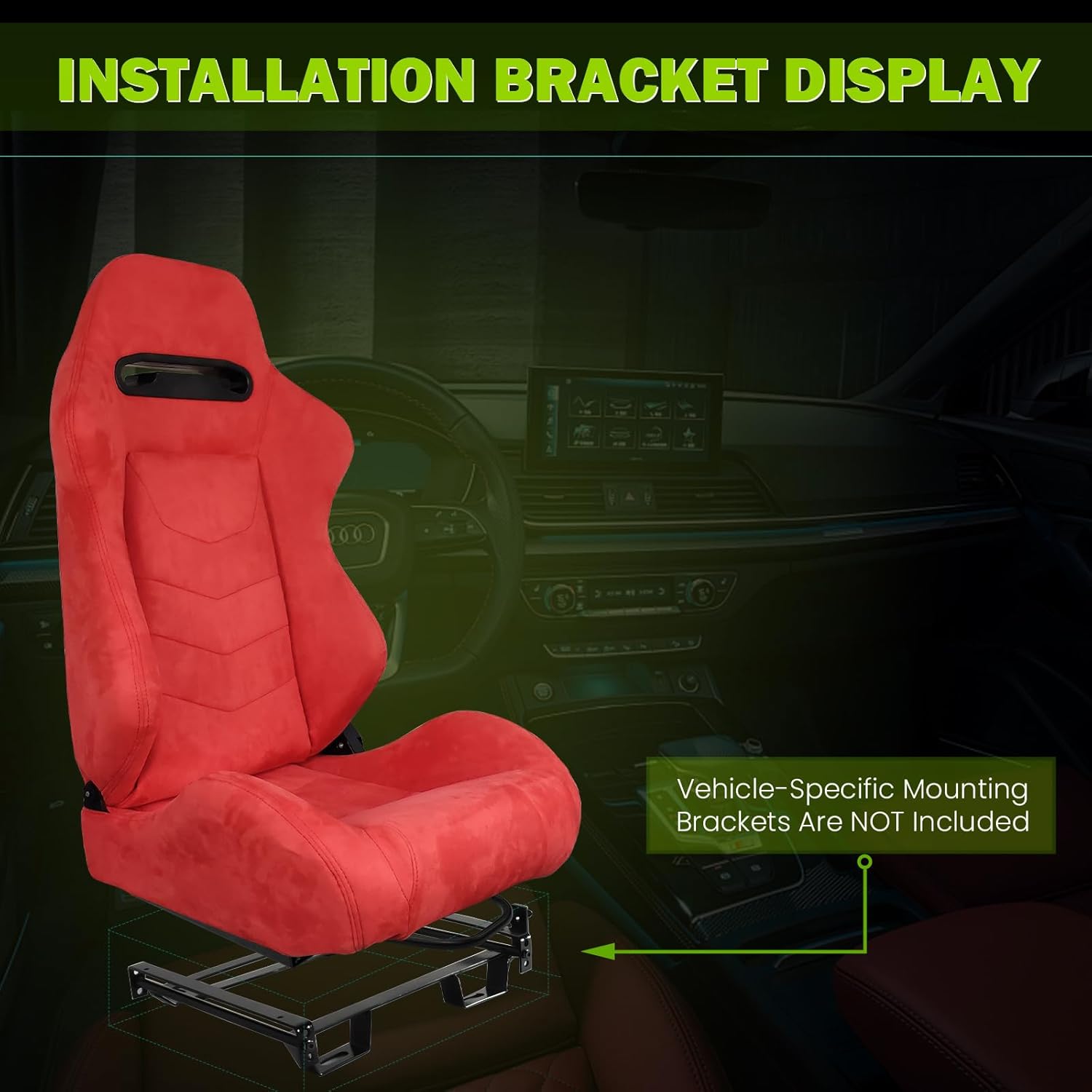 Universal Pairs of Racing Seat with Dual Sliders, Suede Reclinable Bucket Seat, Red Suede