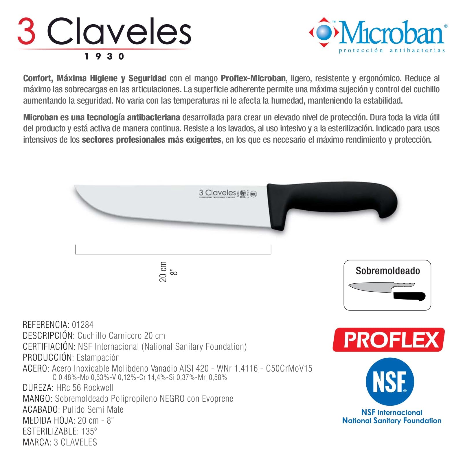 3 CLAVELES Set Cuchillos de Cocina-Cuchillo Carnicero, Deshuesador y Jamonero + Chaira + Maletín Portacuchillos con capacidad para 6 piezas, Alloy Steel, Cranberry, 39.5x19x24 cm