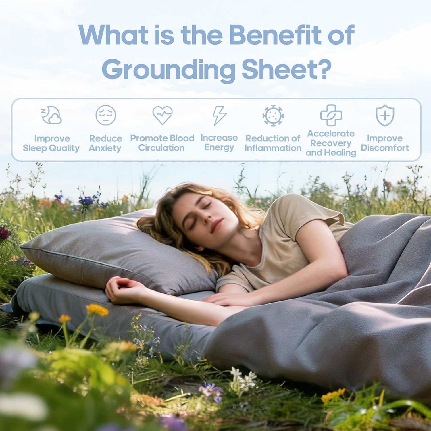 Grounding Sheets Queen Size, Earth Grounded Fitted Bed Sheet with 50% Viscose Derived from Bamboo + 45% Organic Cotton + 5% Silver Fiber