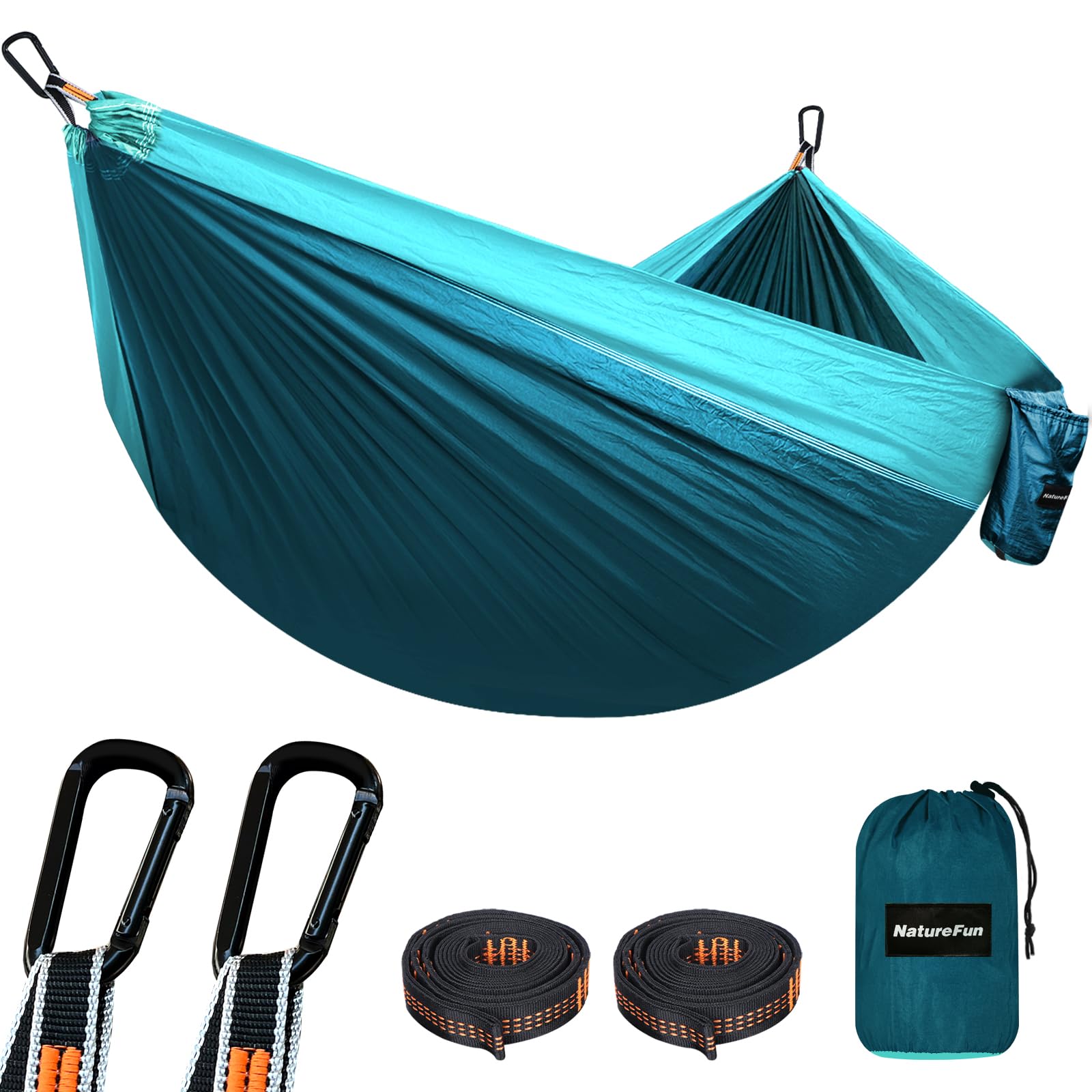 NATUREFUN Ultra-Light Travel Camping Hammock | 300kg Load Capacity,(275 x 140 cm) Breathable,Quick-drying Parachute Nylon | 2 x Premium Carabiners,2 x Nylon Slings Included | Outdoor Indoor Garden โ image 1