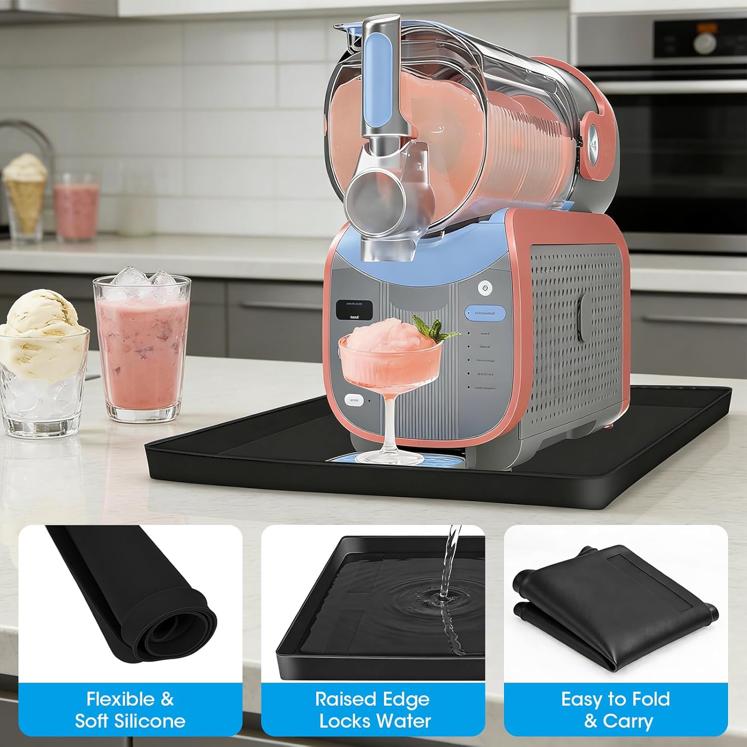 Silicone Mat for Ninja Slushi Max Machine, 21.6 * 15.7 * 0.67 inch Countertop Protector Mat Compatible with Ninja Creami Ice Gream Maker Series, Black - Image 3