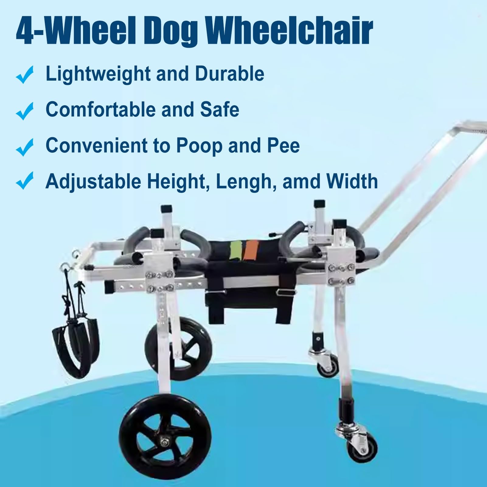Hondenrolstoel met 4 wielen, hondenrolstoel met 4 wielen, volledige ondersteuning voor hondenmobiliteitshulp voor voor/achterbenen, begeleide wandelwagen voor verlamde/oude honden/handicaptraining