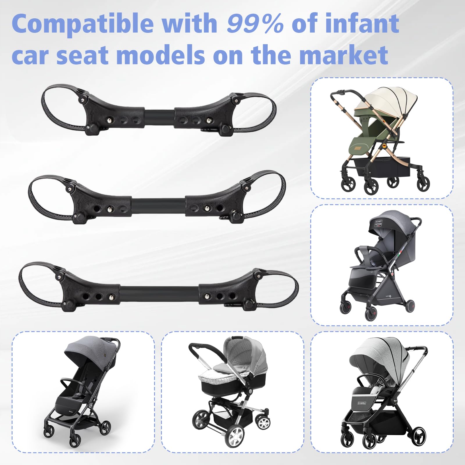 Lot de 3 connecteurs pour Poussette, Jumeaux coupleurs de Poussette, connecteurs universels pour Poussette de bébé, Crochet de Liaison de sécurité Portable pour la Plupart des poussettes