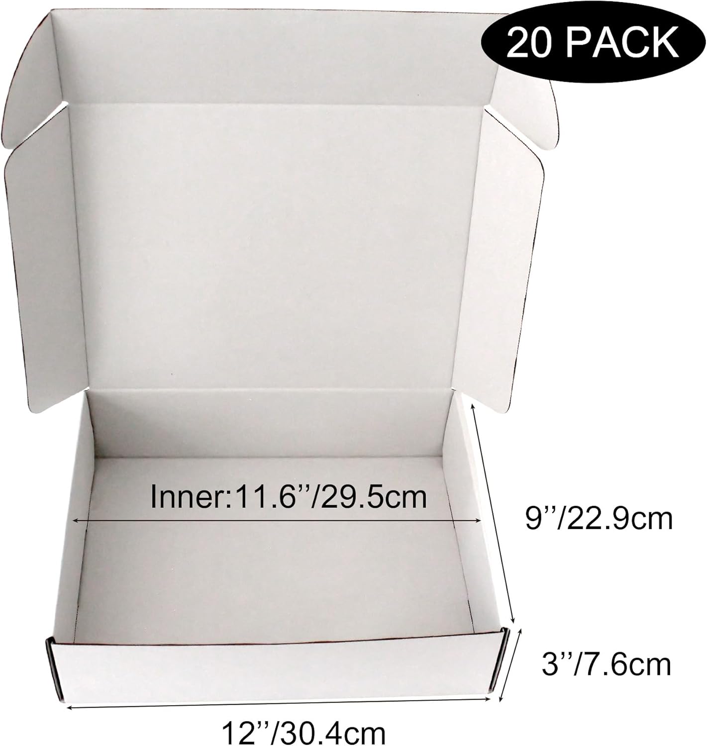 12x9x3 Shipping Boxes 20-Pack, White Corrugated Cardboard Boxes for Mailing, Shipping & Small Business Packaging