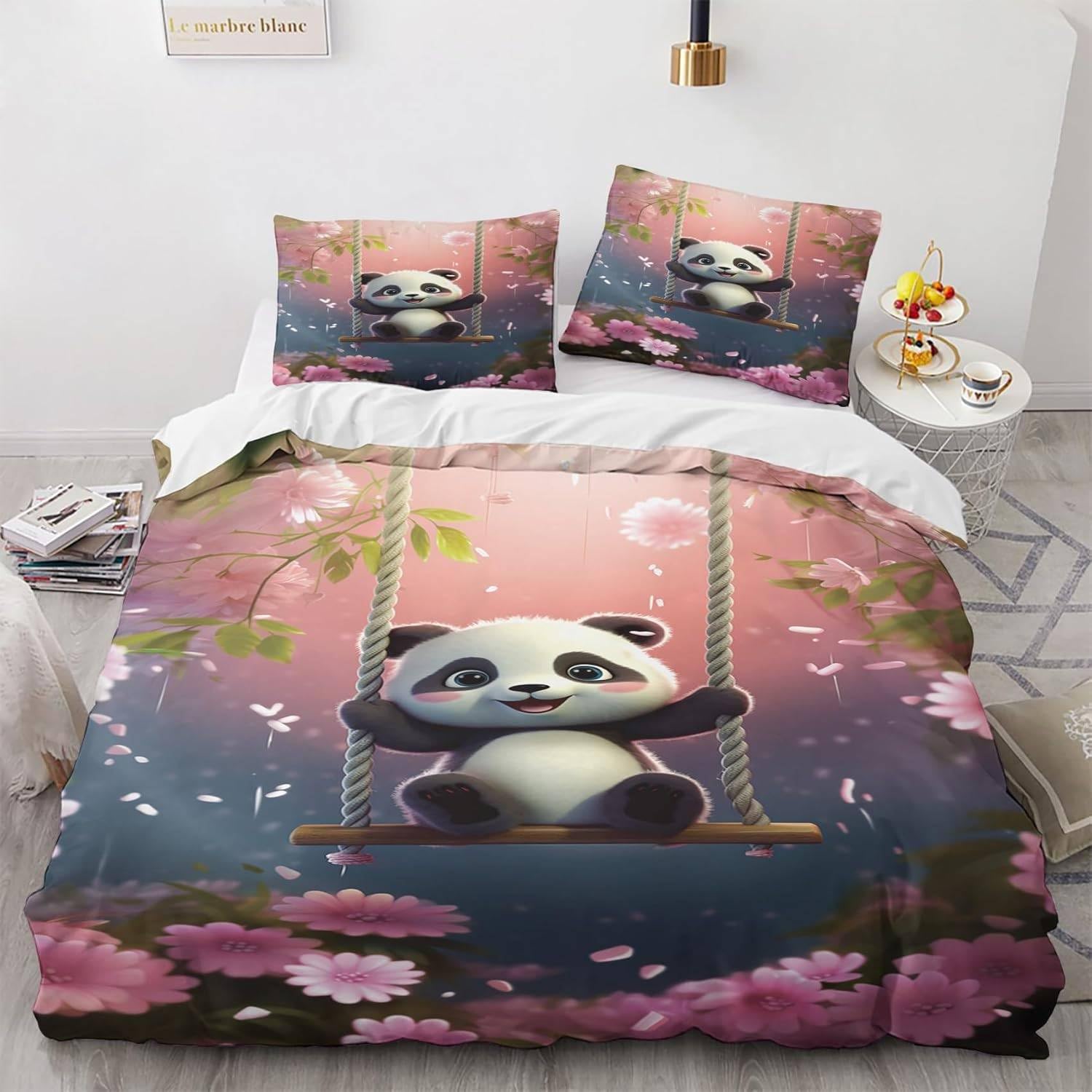Housse de couette panda 160x200 douce impression 3D haute définition