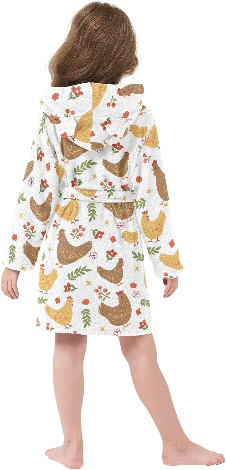 Cute Cartoon Chicken Prints Toddler Hooded Bathrobe for Boys Girls Soft Plush Bath Towel Robe 2-12 Years