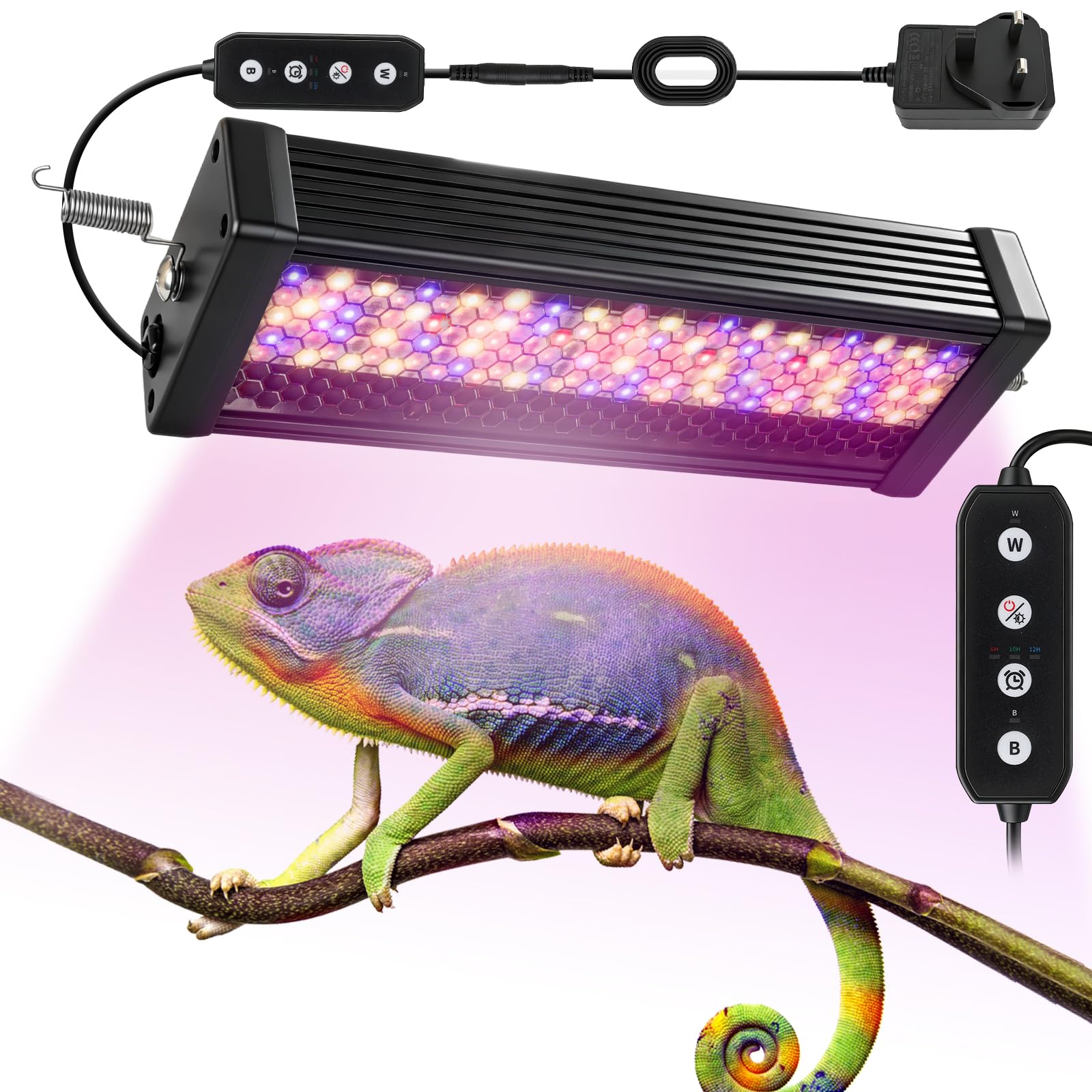 Jevervd UVB Light for Reptiles, 24W LED UVA UVB Reptile Heat Lamp with Dimmer 4 Lighting Modes, 6/10/12 Timer Adjustable Brightness Terrarium Lamp for Bearded Dragon Gecko Tortoise
