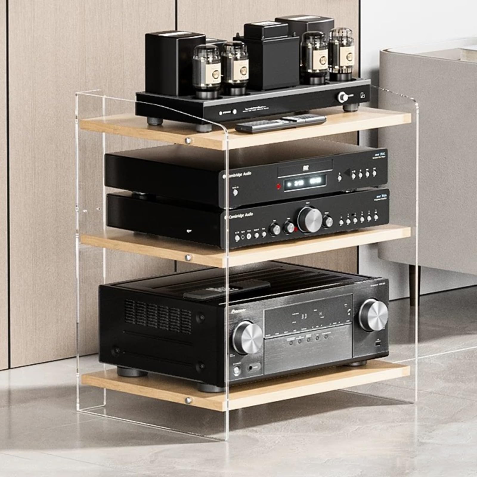 Support de lecteur CD pour bureau moderne avec étagères de rangement pour système stéréo