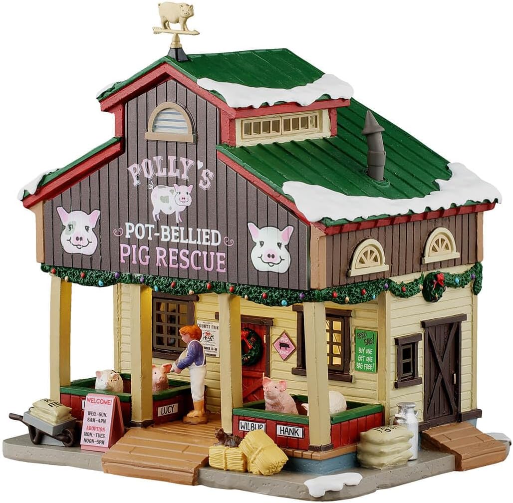 Lemax Polly's Pot-Bellied Pig Rescue, Battery-Operated(4.5V), Lighted Buildings, #55323