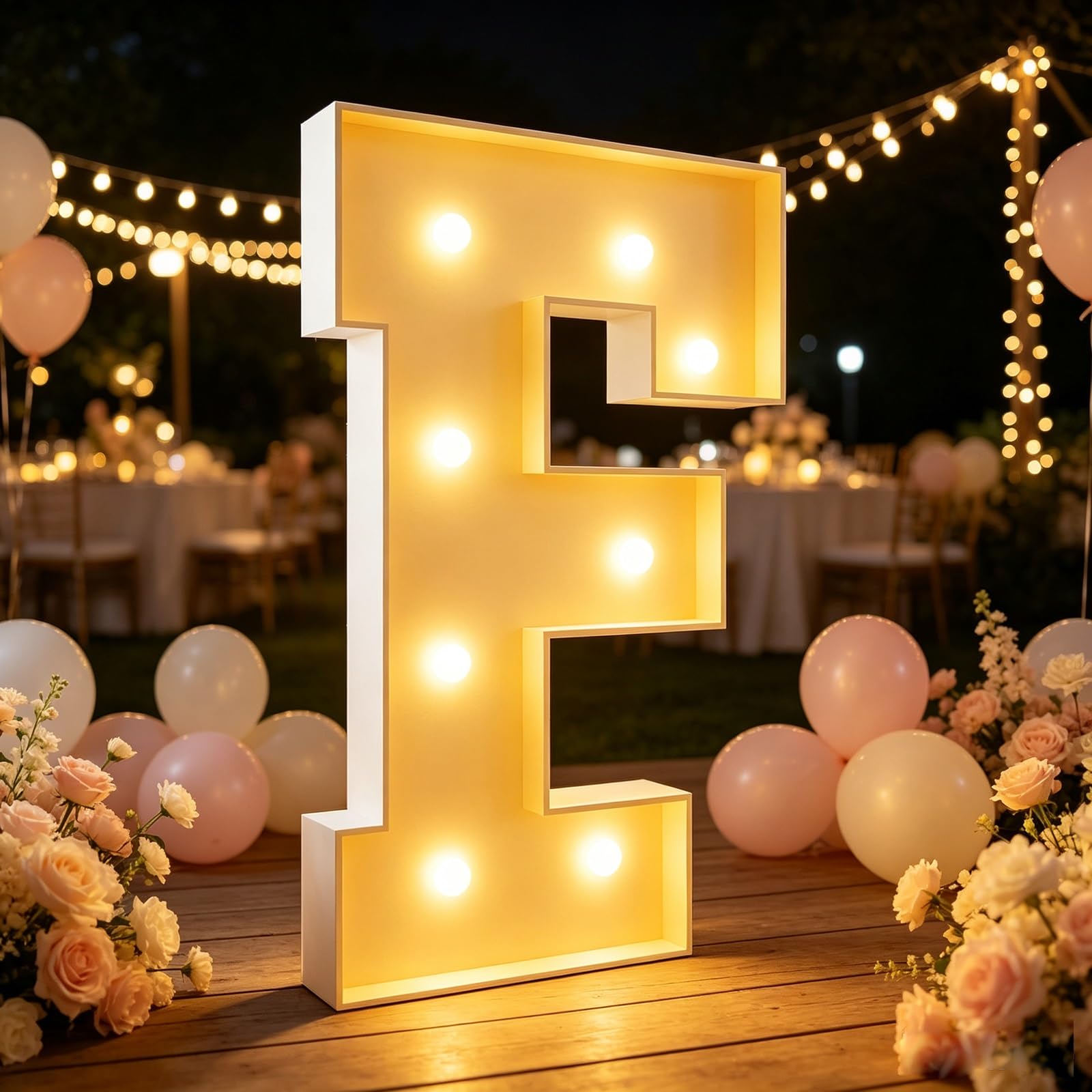 Lettere e Numeri Luminosi Insegna Compleanno e Festa | Pannello Schiuma KT, Luci Calde, Base Solida, Montaggio Facile, Trasportabile, Matrimonio Ballo di Fine Anno(Letter‑f,120cm)