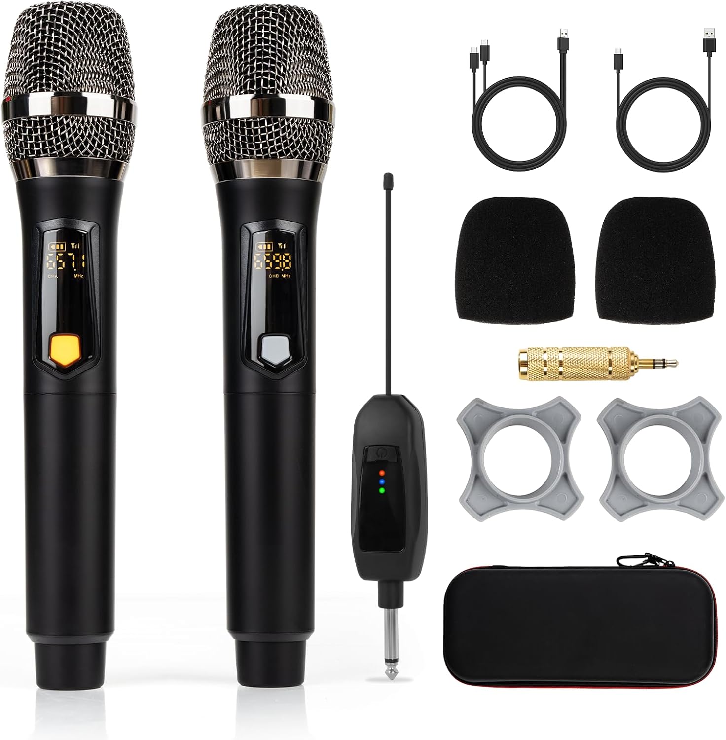 Rechargeable Wireless Microphone, Two Cordless UHF Mics Plug and Play for Karaoke Singing, Lecture, Wedding Host, Church, Stage Performance