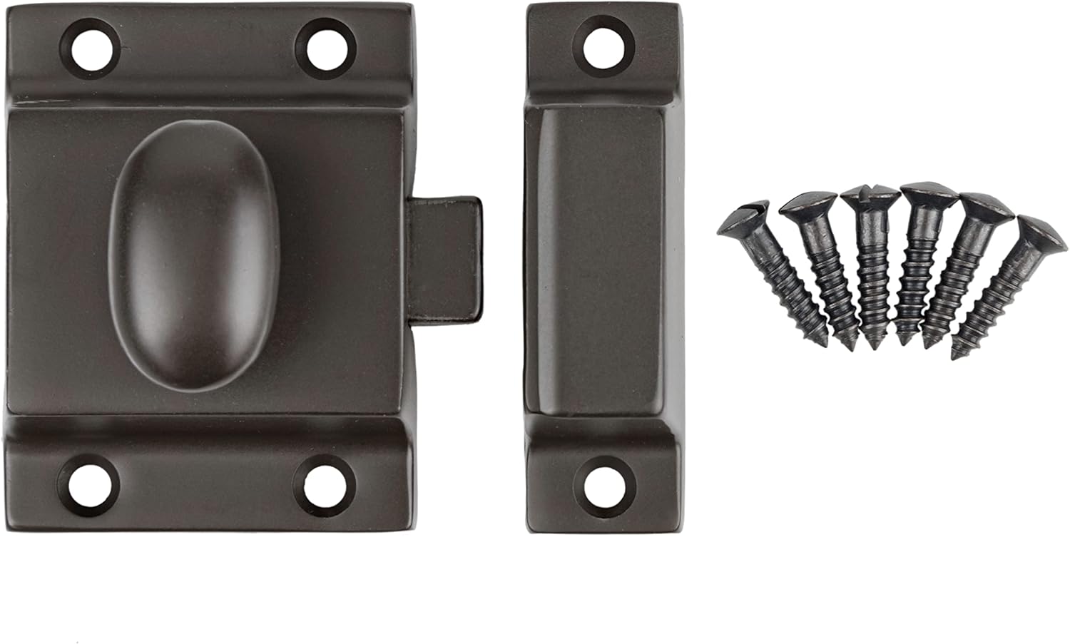 Large Heavy Duty Oil Rubbed Bronze Cabinet Door Latch - 2-1/8" × 2-1/4" - Spring Loaded Cupboard Door Latch with Oval Turn - Vintage Cabinet Hardware | UA-102-LOB