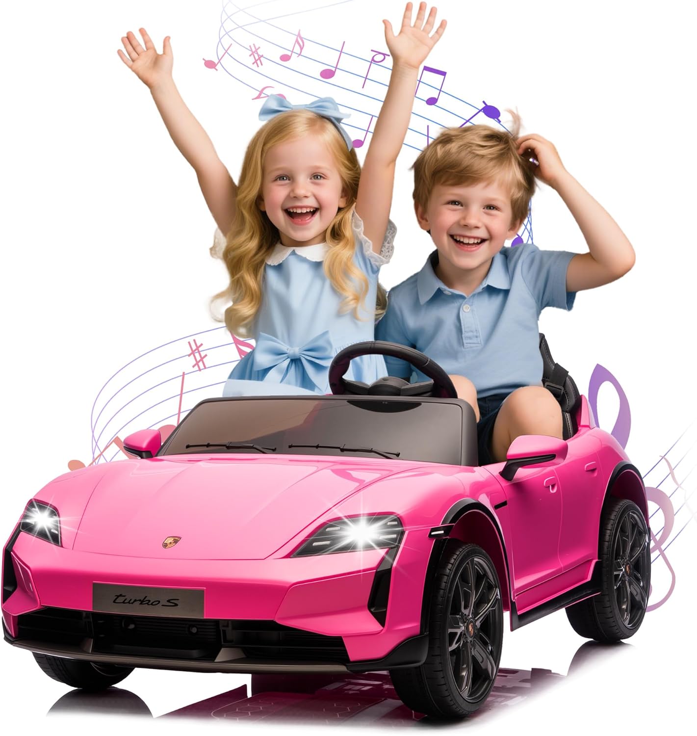 2 Seater Electric Car Licensed Porsche Taycan Turbo S Ride On Car, 24V Kids Electric Vehicle Toy w/Remote Control, USB/MP3 Music, Spring Suspension, LED Lights, Toddler Cars to Drive, Pink