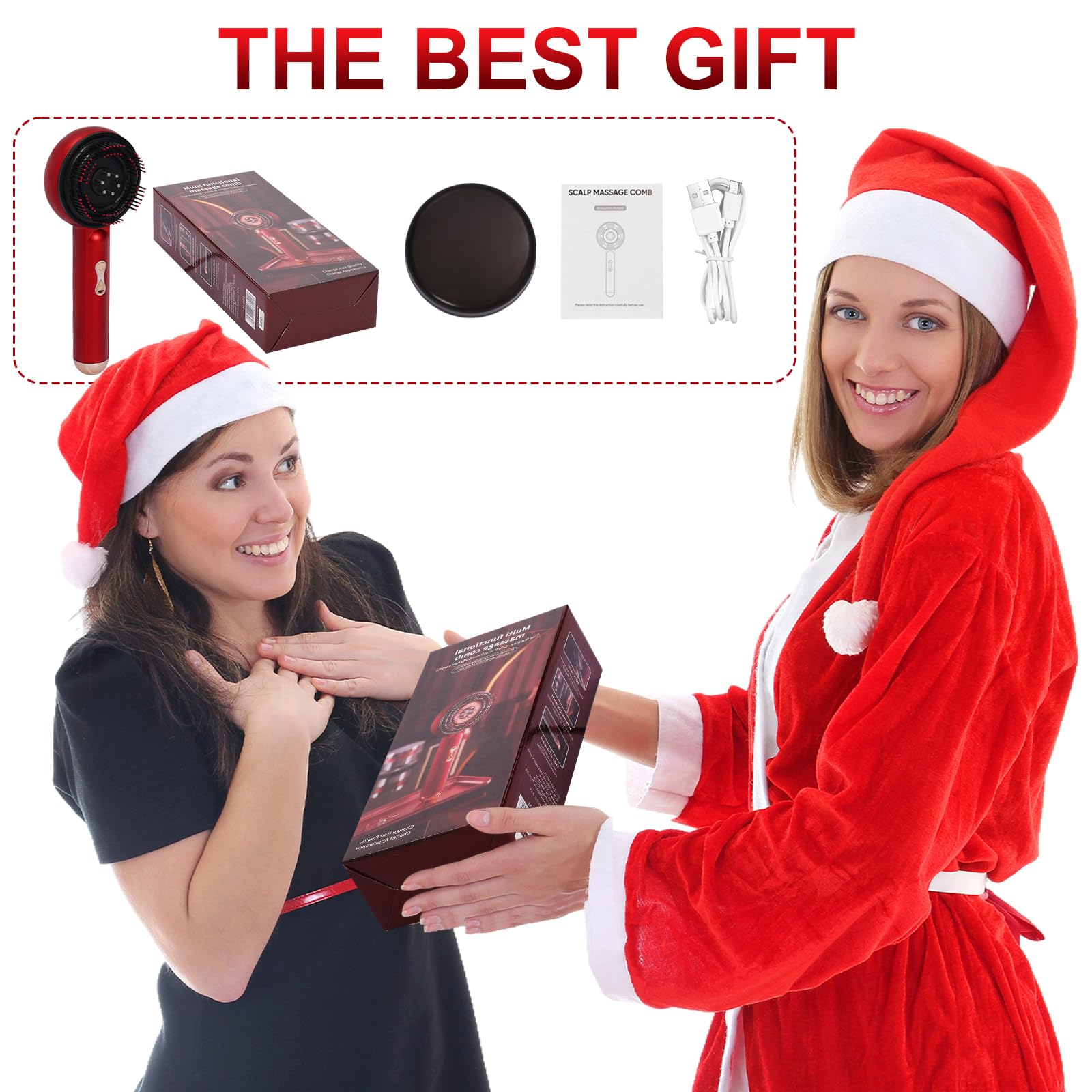 Cepillo de masaje de cuero cabelludo 3 en 1, peine de masaje de cuero cabelludo, aplicador eléctrico de aceite para el crecimiento del cabello, spa con 3 modos de masaje, terapia de luz roja de 660 nm